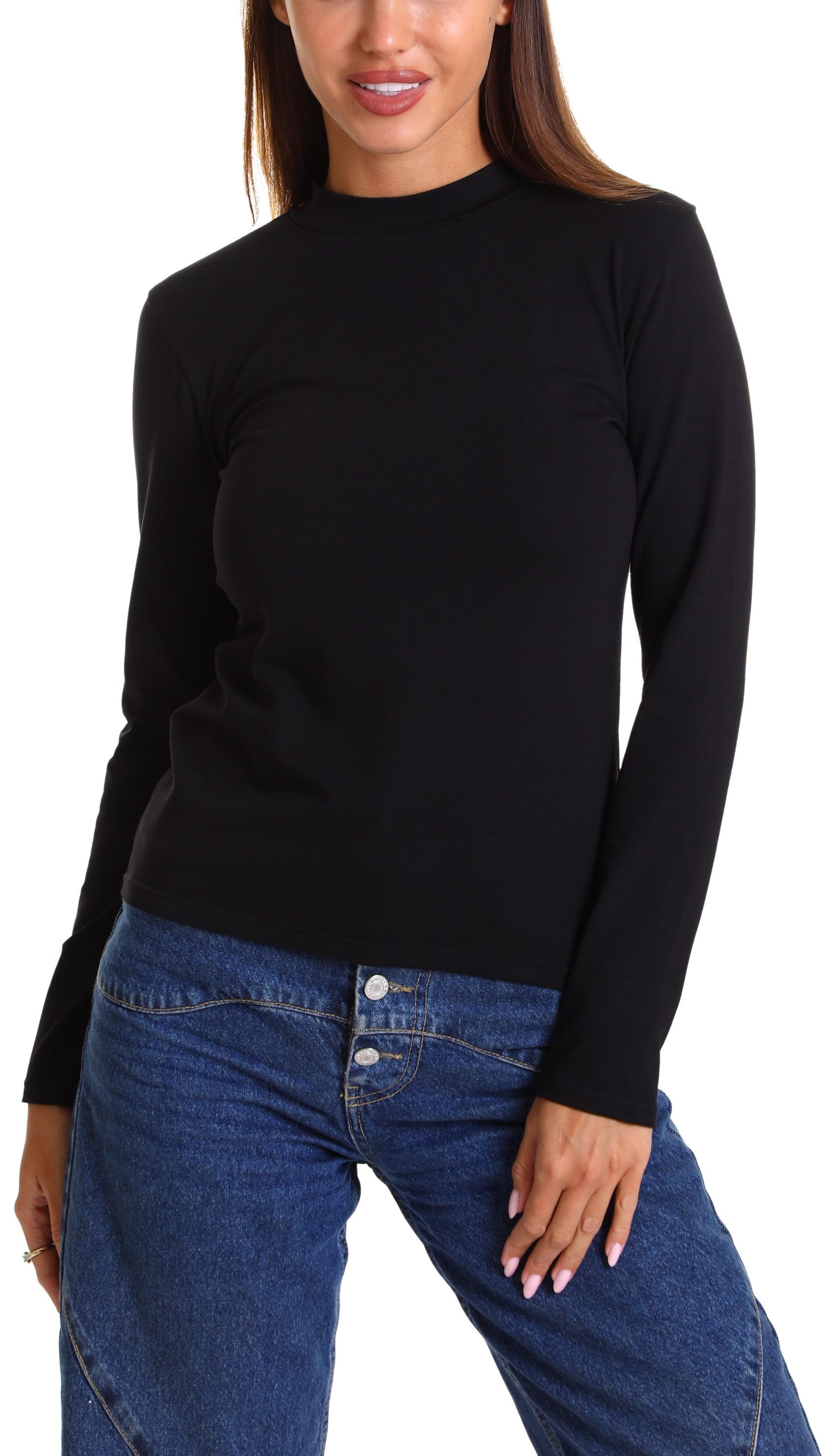 Alkato Rollkragenshirt Alkato Damen Langarm Shirt mit Stehkragen