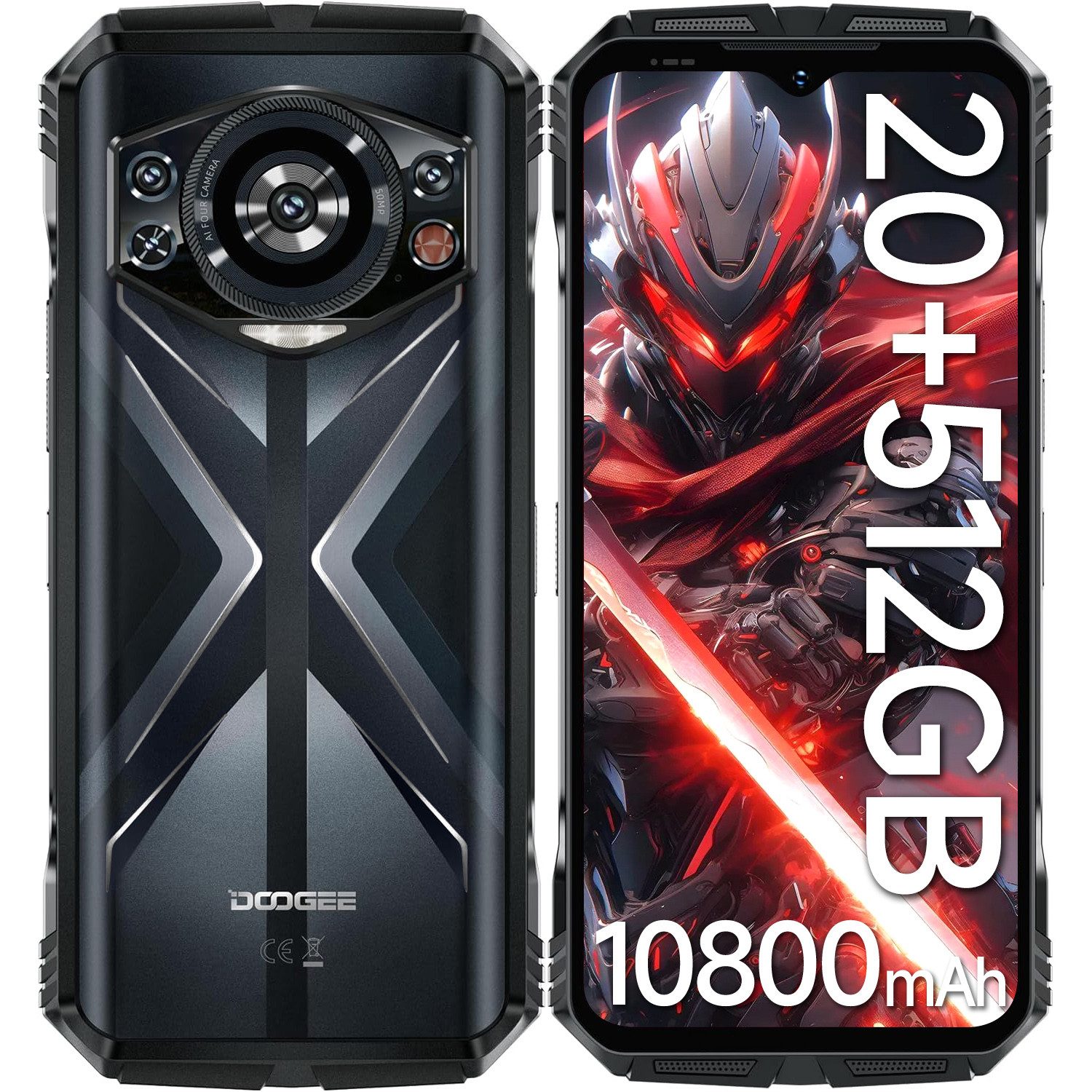 DOOGEE S118 20GB RAM+512GB ROM 4G Outdoor Smartphone (16,71 cm/6.58 Zoll, 512 GB Speicherplatz, 50 MP Kamera, 10800mAh, 6.58" FHD+ Display, IP68/IP69K, NFC, GPS, OTG)
