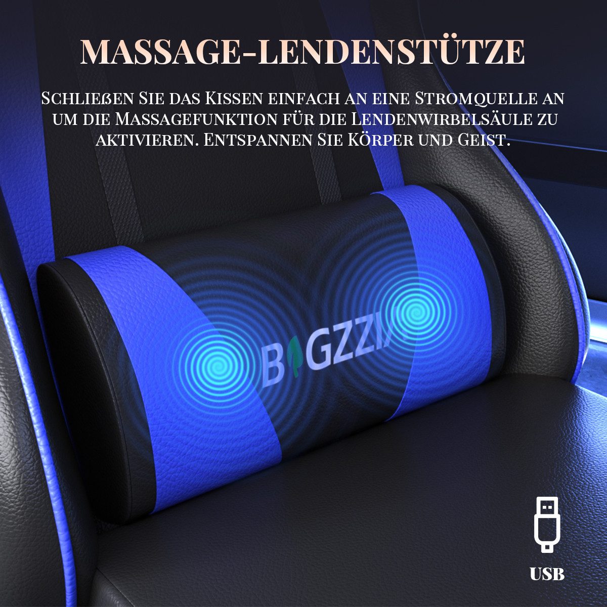 ZAISZE Gaming-Stuhl Schreibtischstuhl, Ergonomischer Bürostuhl mit Massagefunktion (PC Stuhl mit Fußstütze Kopfstütze Lendenkissen), Höhenverstellung Neigung 90 – Bild 3 von 5