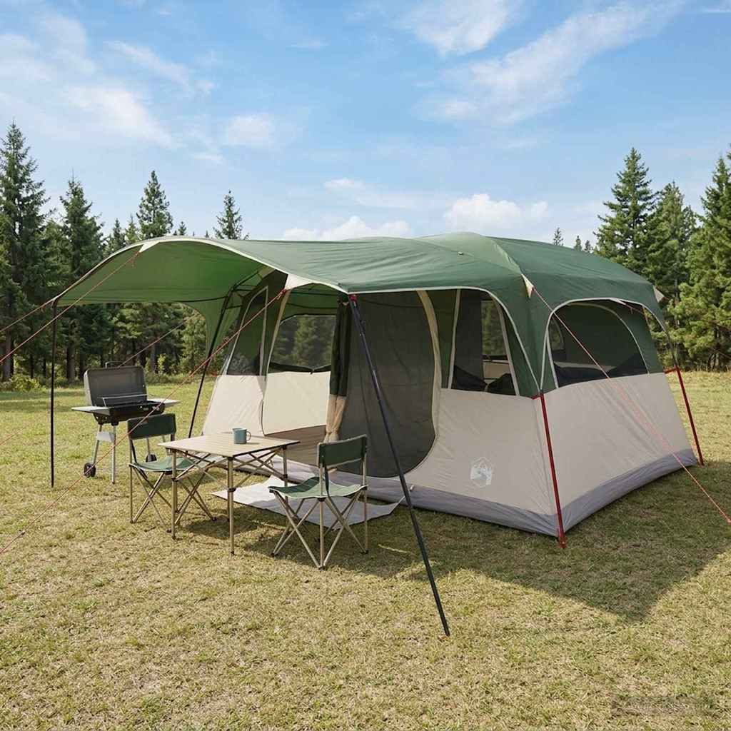 vidaXL Tunnelzelt Tunnelzelt mit Dach Grün 427 x 305 x 205 cm Polyester und Stahl, (1 tlg)