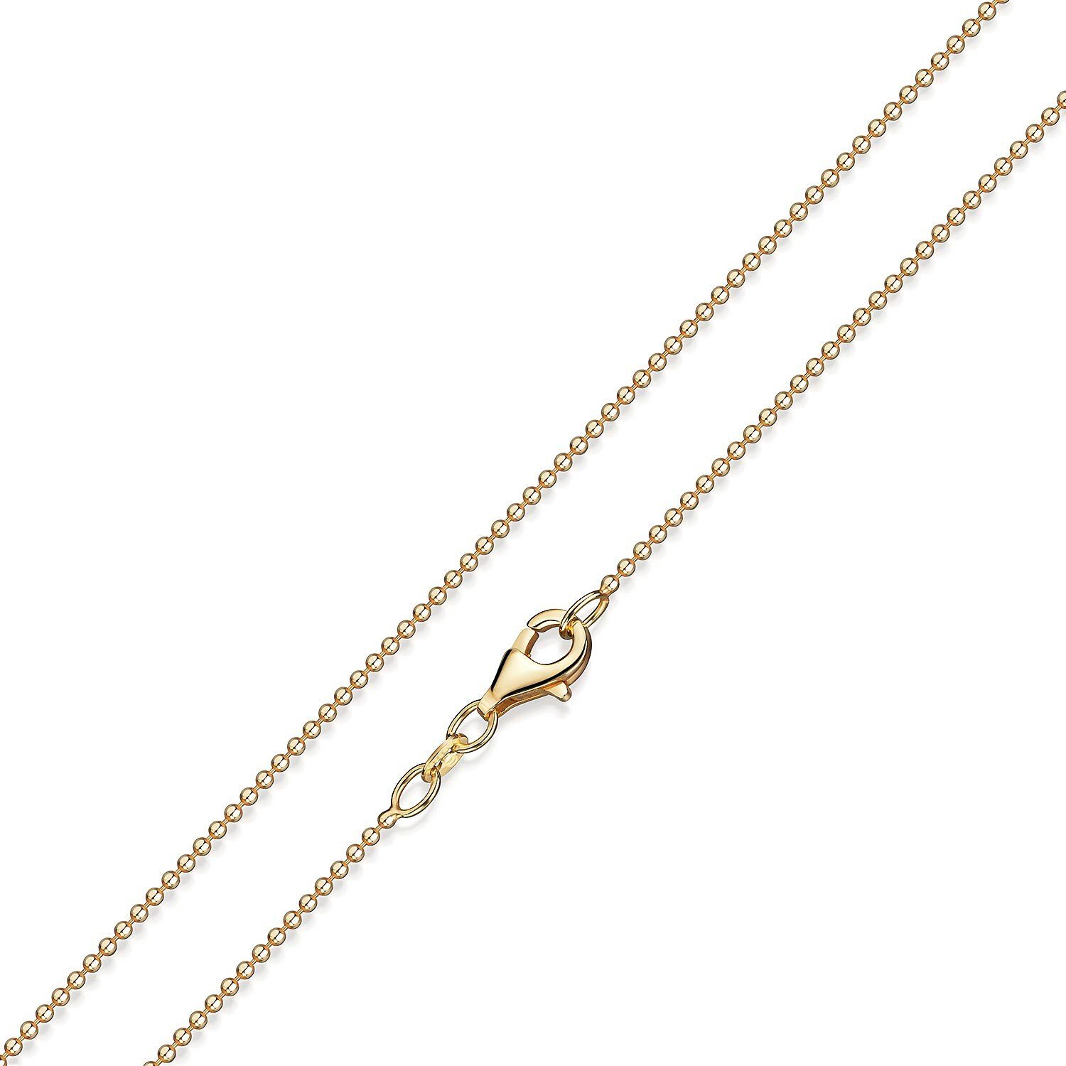 Materia Gliederkette Damen Gelbgold Kugelkette fein 1,2mm K73, Sterlingsilber, vergoldet