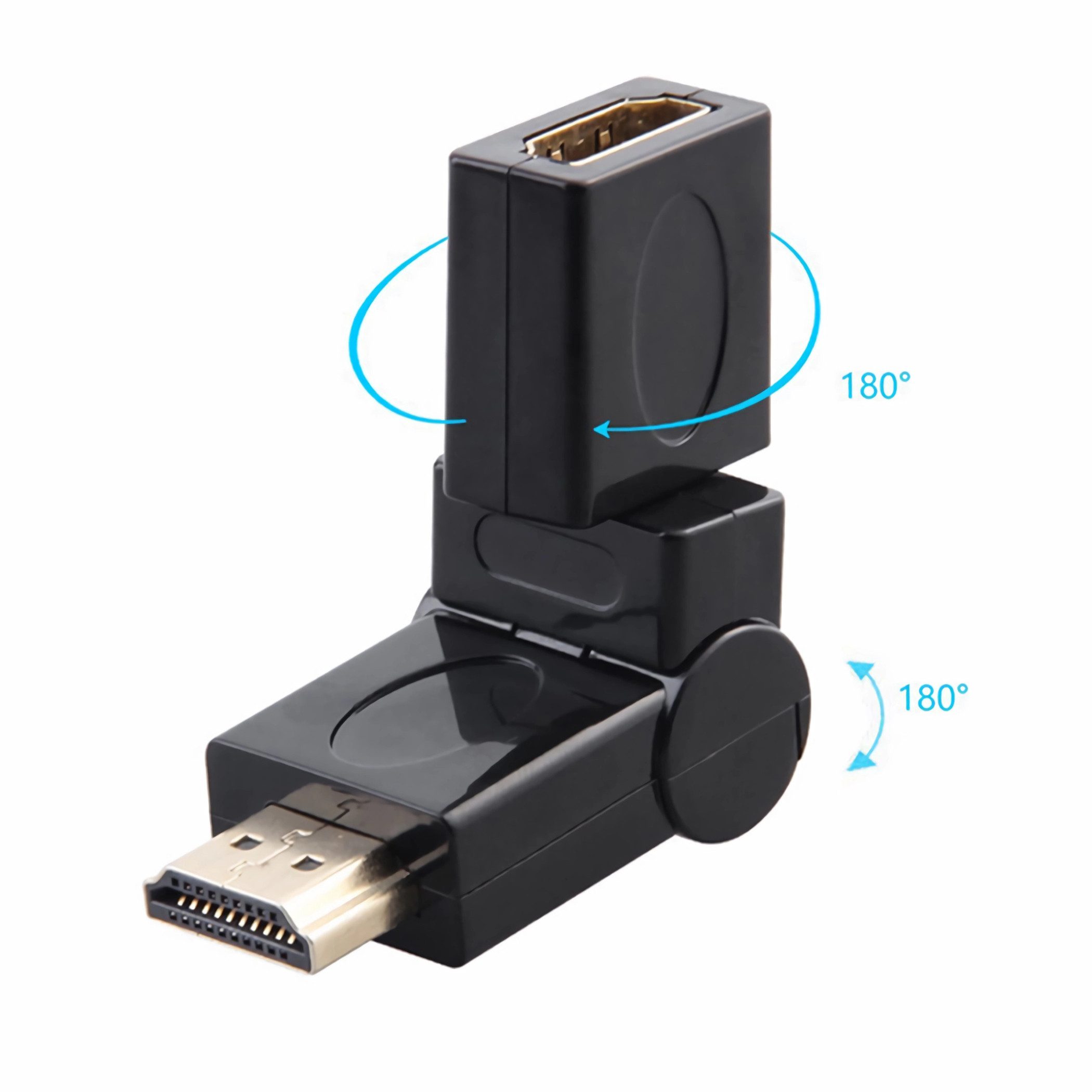 Bolwins I30 HDMI Adapter Verlängerung Winkelstecker 90°/270° HDMI Extender TV HDMI-Adapter HDMI Stecker zu HDMI Buchse, 0 cm, Audio- und Videoübertragung, 180°+180° drehbar