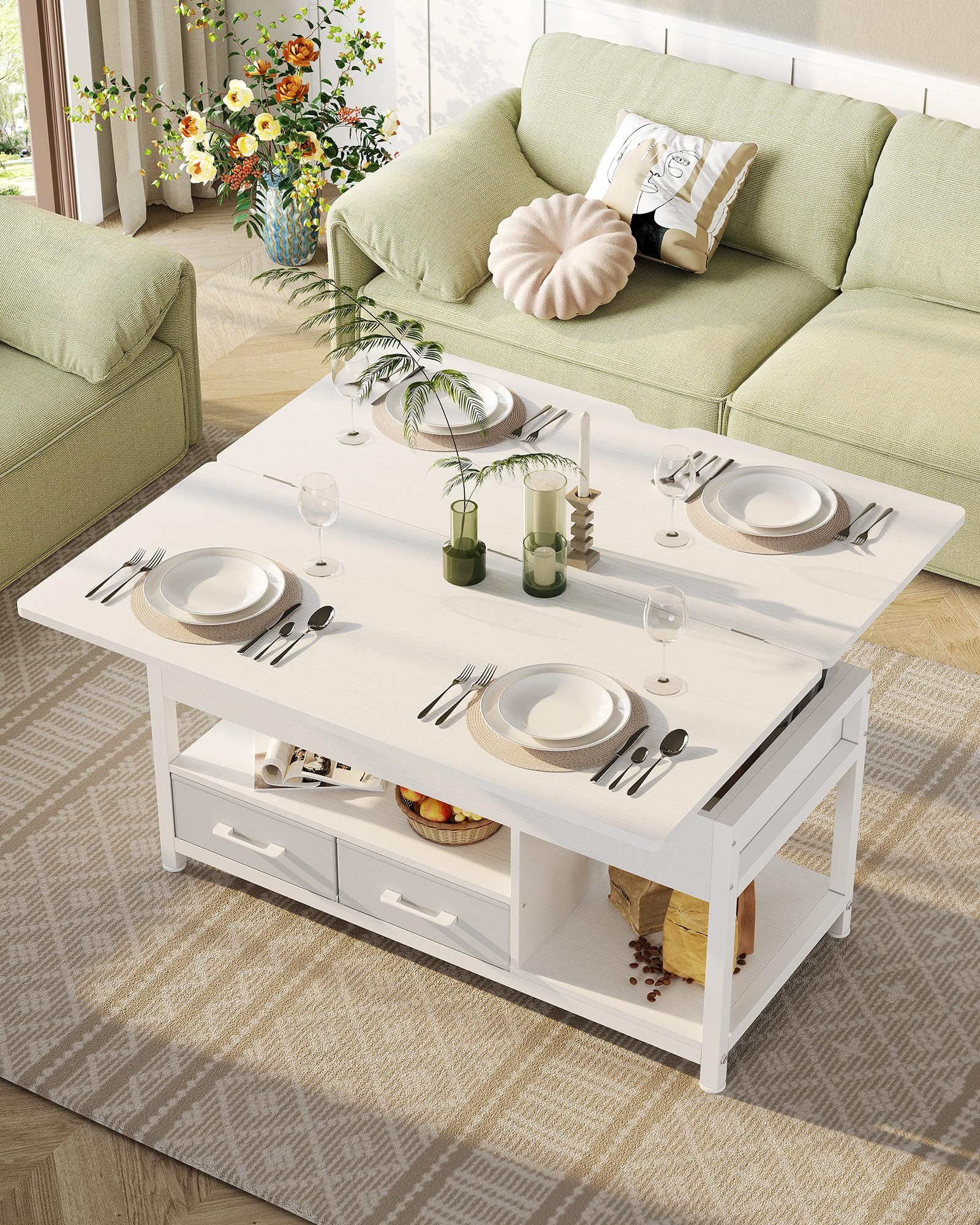 MSMASK Couchtisch 3-in-1-Multifunktions-Wohnzimmertisch mit 2 Schubladen, K günstig online kaufen