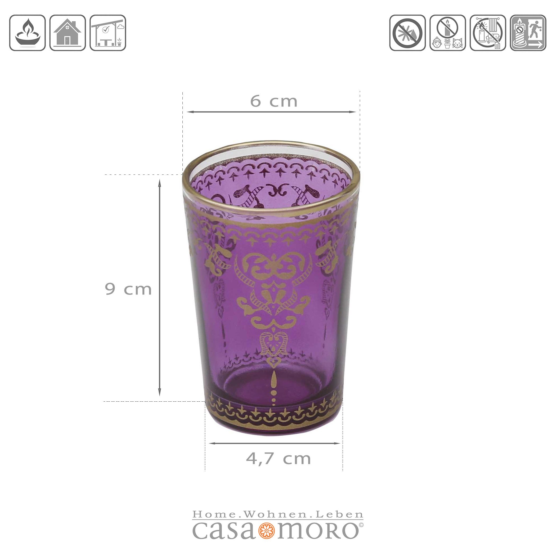 Casa Moro Teelichthalter Kerzenhalter Glas Violet Lila Gold 6er Set Teelichter Kerzen Tischdeko (einzigartige Wohn Ramadan Deko), Teelichthalter im orientalischen Stil TGL-1002