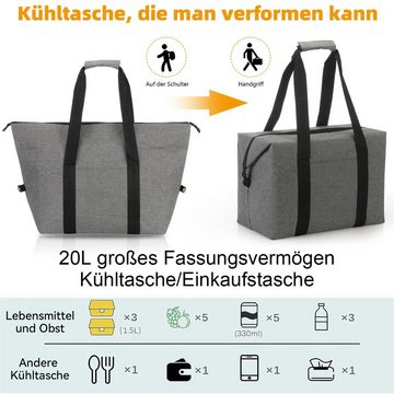 LETGOSPT Picknickkorb Lunchtasche 15L, Faltbar Kühltaschen Thermotasche für Picknick Camping, Kühltasche für Unterwegs/BBQs/Ausflügen/Einkaufen/Auto, Hellgrau