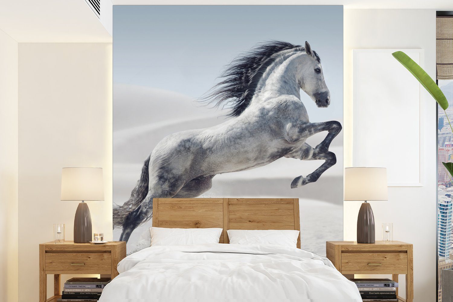 MuchoWow Fototapete Pferd - Tiere - Sand - Natur, Matt, bedruckt, (4 St), Montagefertig Vinyl Tapete für Wohnzimmer, Wandtapete
