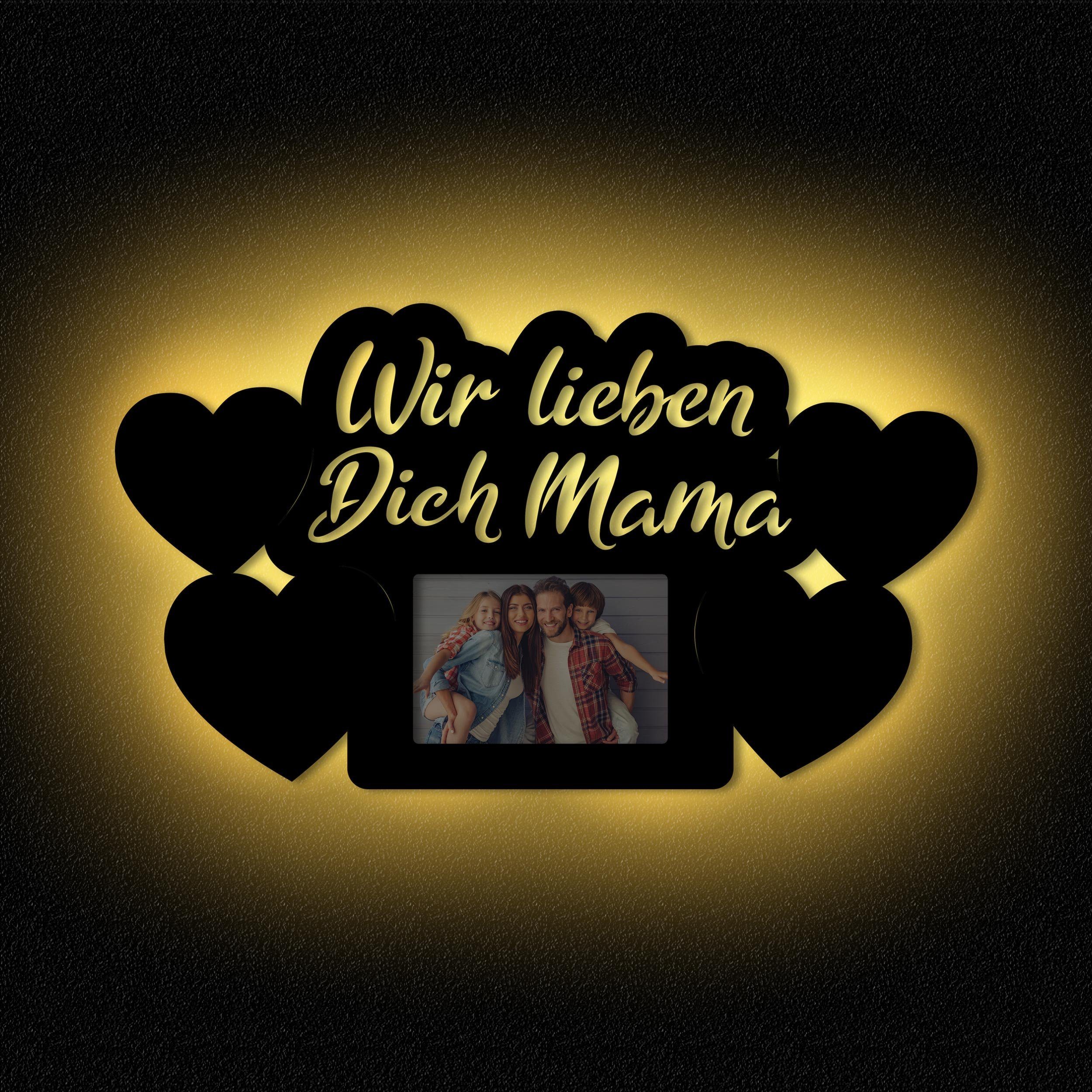 Dich Wir aus Geschenk beleuchteter Mama I Geburtstag, I Fotorahmen für Namofactur lieben Mama Holz Rahmen, Foto Muttertag Bilder, Herz LED-Bilderrahmen 1 Gold