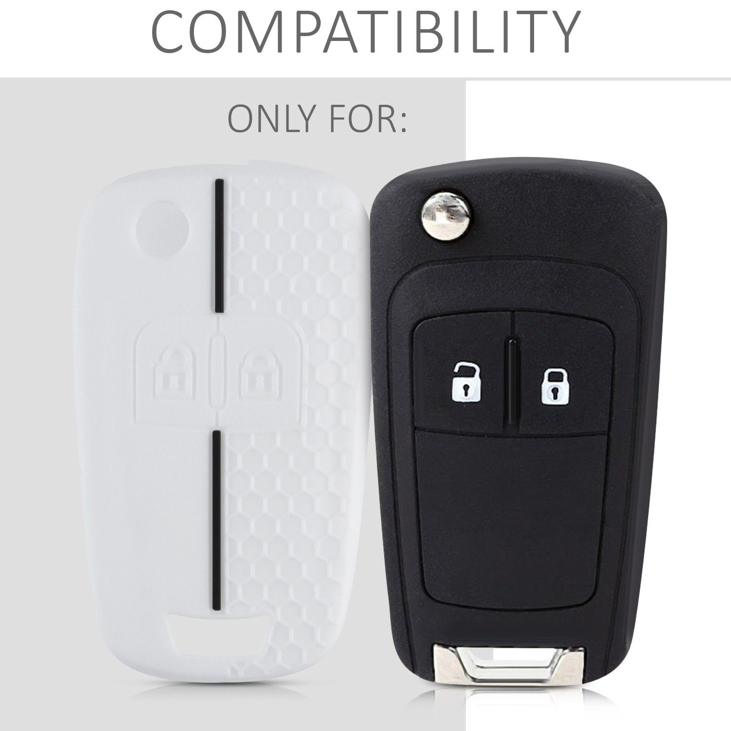 kwmobile Schlüsseltasche Autoschlüssel Silikon Hülle Schlüssel Schlüsselhülle Cover Opel für Case Chevrolet, Weiß-Schwarz