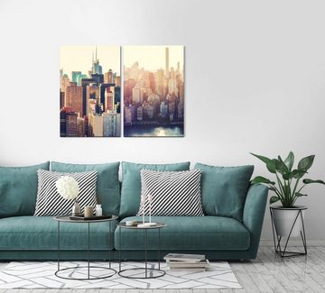 Sinus Art Leinwandbild 2 Bilder je 60x90cm New York Wolkenkratzer Skyline Urban Mega City USA Architektur