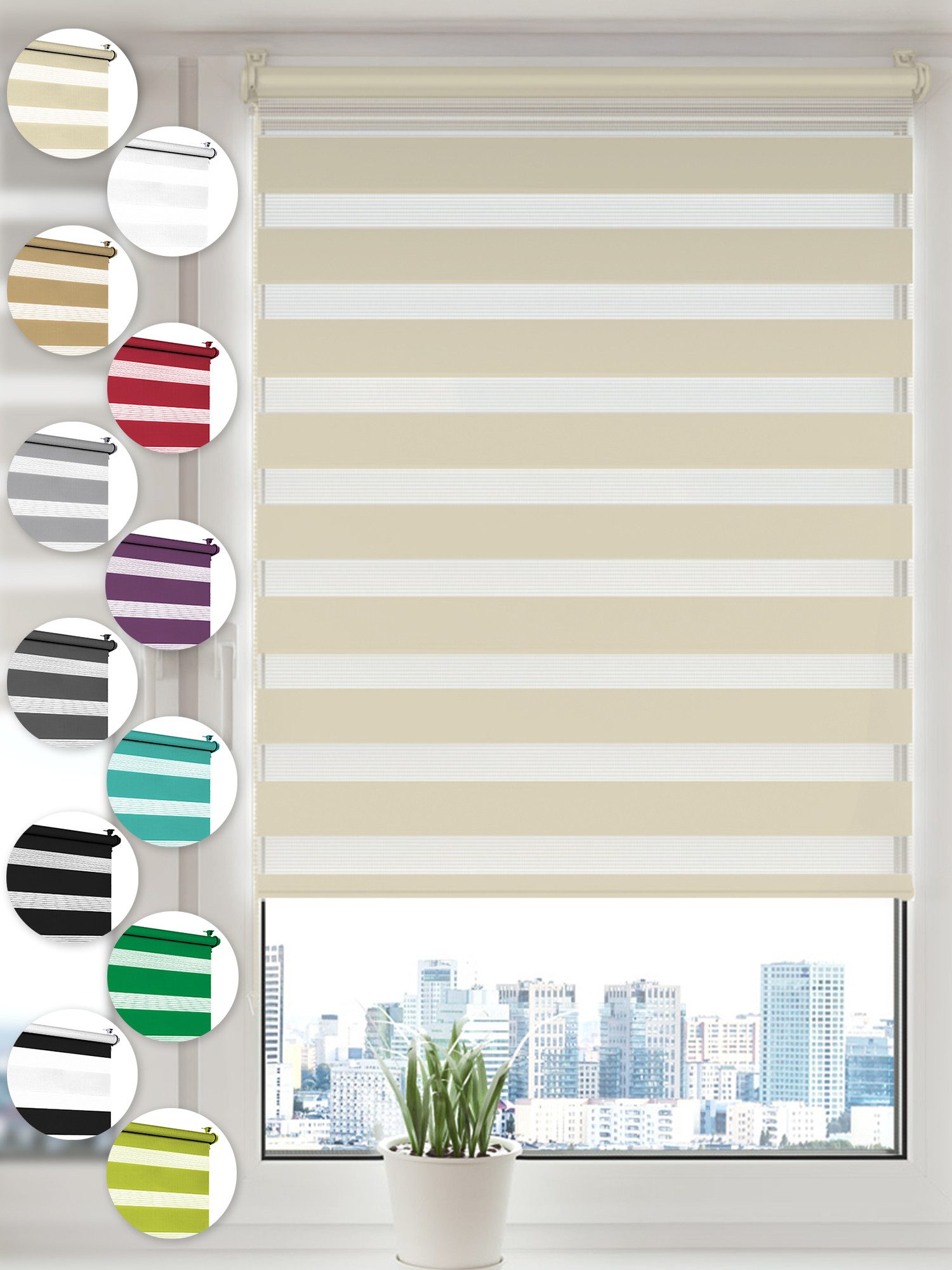 Doppelrollo Klemmfix ohne Bohren Rollos für Fenster und Tür Seitenzugrollo, Sonello, blickdicht, ohne Bohren, freihängend, Klemmfix, 30cm x 100cm Creme Duo Rollo, Lichtschutz, Jalousie mit Klemmträger