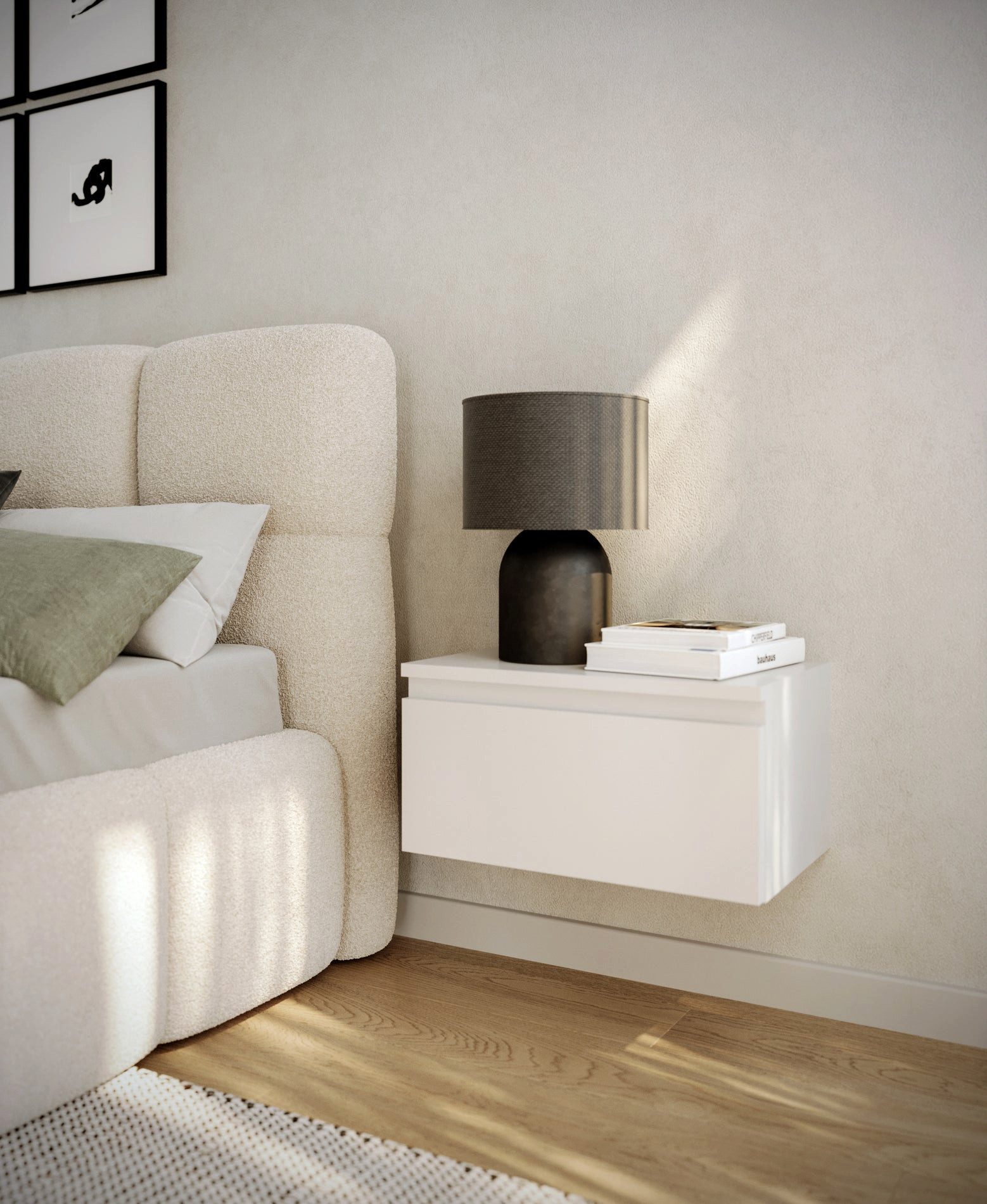 Selsey Nachttisch BEMMI, Wandnachttisch mit Schublade – schwebendes Design, matt, 48 cm breit