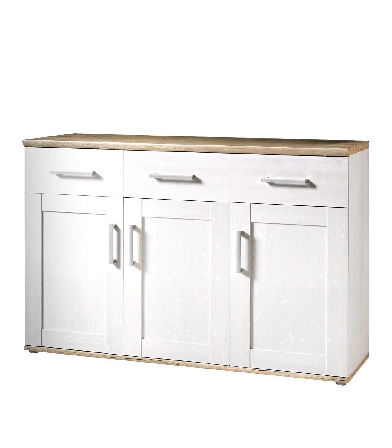 Sideboard ROMANCE, B 140 x H 88 cm, Weiß, Sibiu Lärche Dekor, 3 Türen und 3 Schubladen
