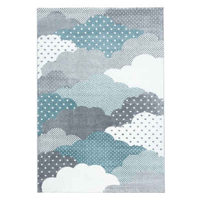 Teppich Wolken Design, Teppium, Rund, Höhe: 10 mm, Teppich Kinderzimmer Wolke Design Kinder Teppich Blau Babyzimmer