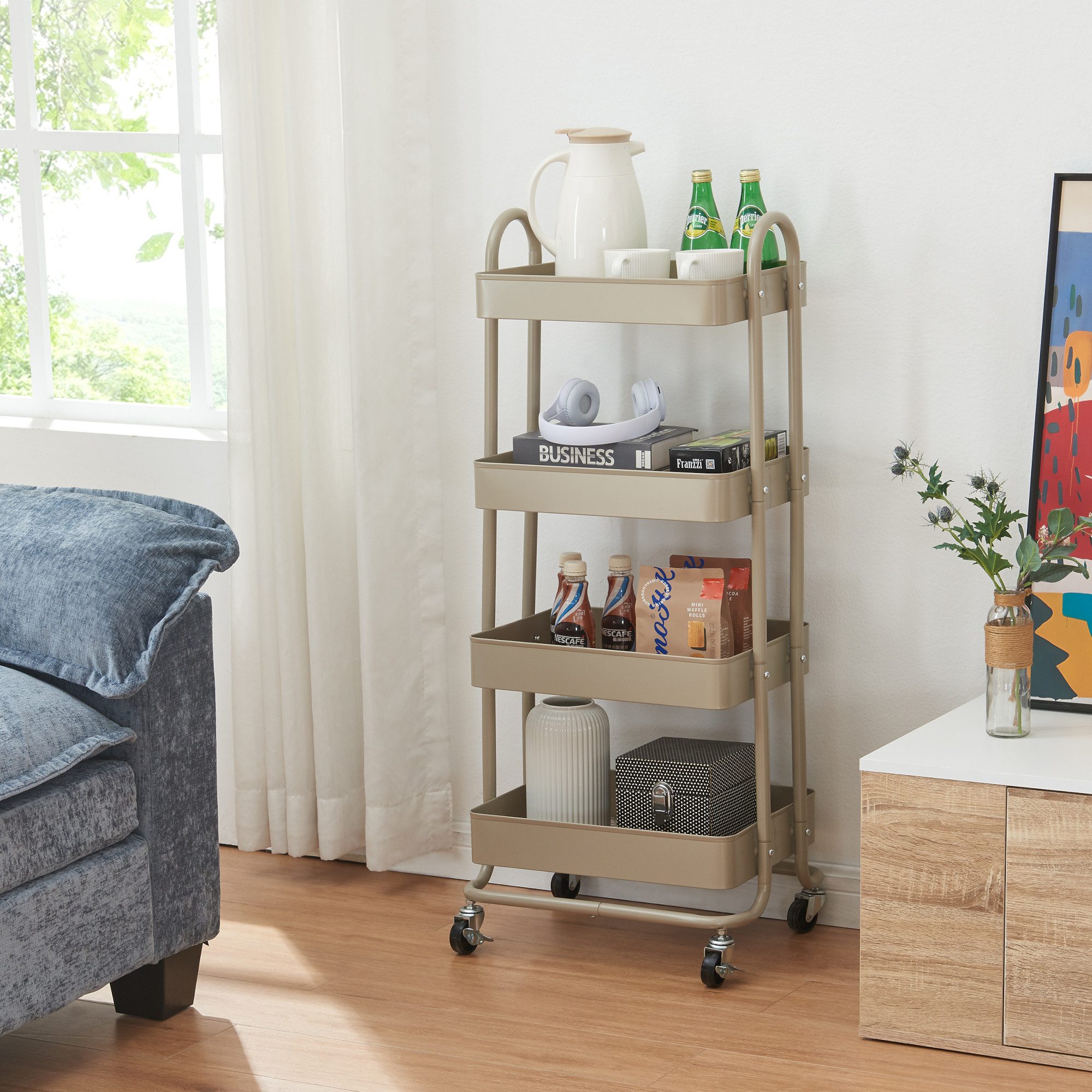 en.casa Küchenwagen, »Pyhäntä« Stahl mit 4 Ebenen Kamelfarben günstig online kaufen