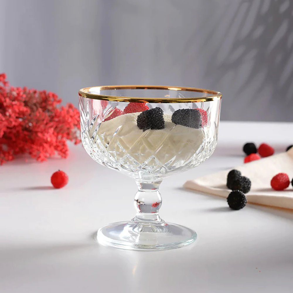 Pasabahce Dessertschale Timeless Golden Touch 2er, Glas, (Packung, 2-tlg), 2er Eis-Becher aus Glas mit Goldrand, Dessert Schale auf Fuß
