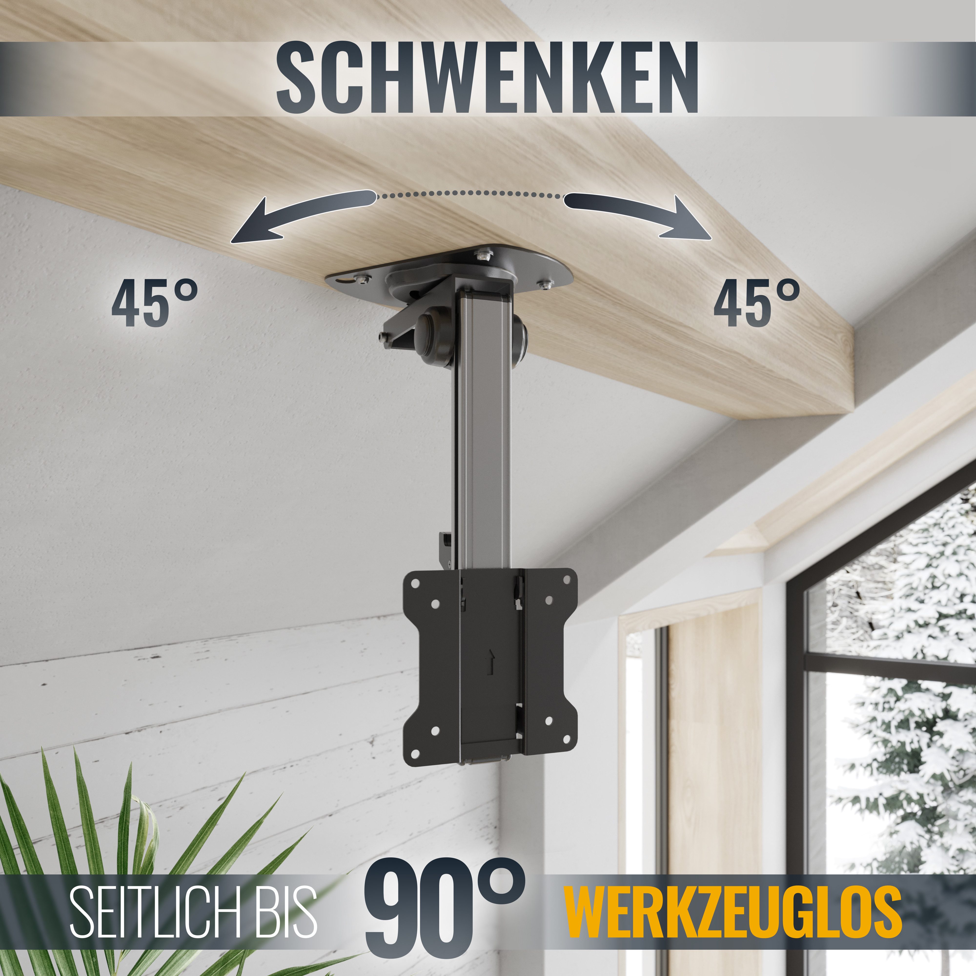 RICOO TV-Deckenhalterung TV Deckenhalter 13"-33" bis 20Kg für LCD / LED / Plasma Monitor D0111, (bis 33 Zoll, VESA 75x75 bis 100x100, 1-tlg., sufenlos ein- / ausklappbar, Frontplatte in der Höhe verstellbar, für Decke Dachschräge, +/-45° schwenkbar, von 165 - 270mm ausziehbar)