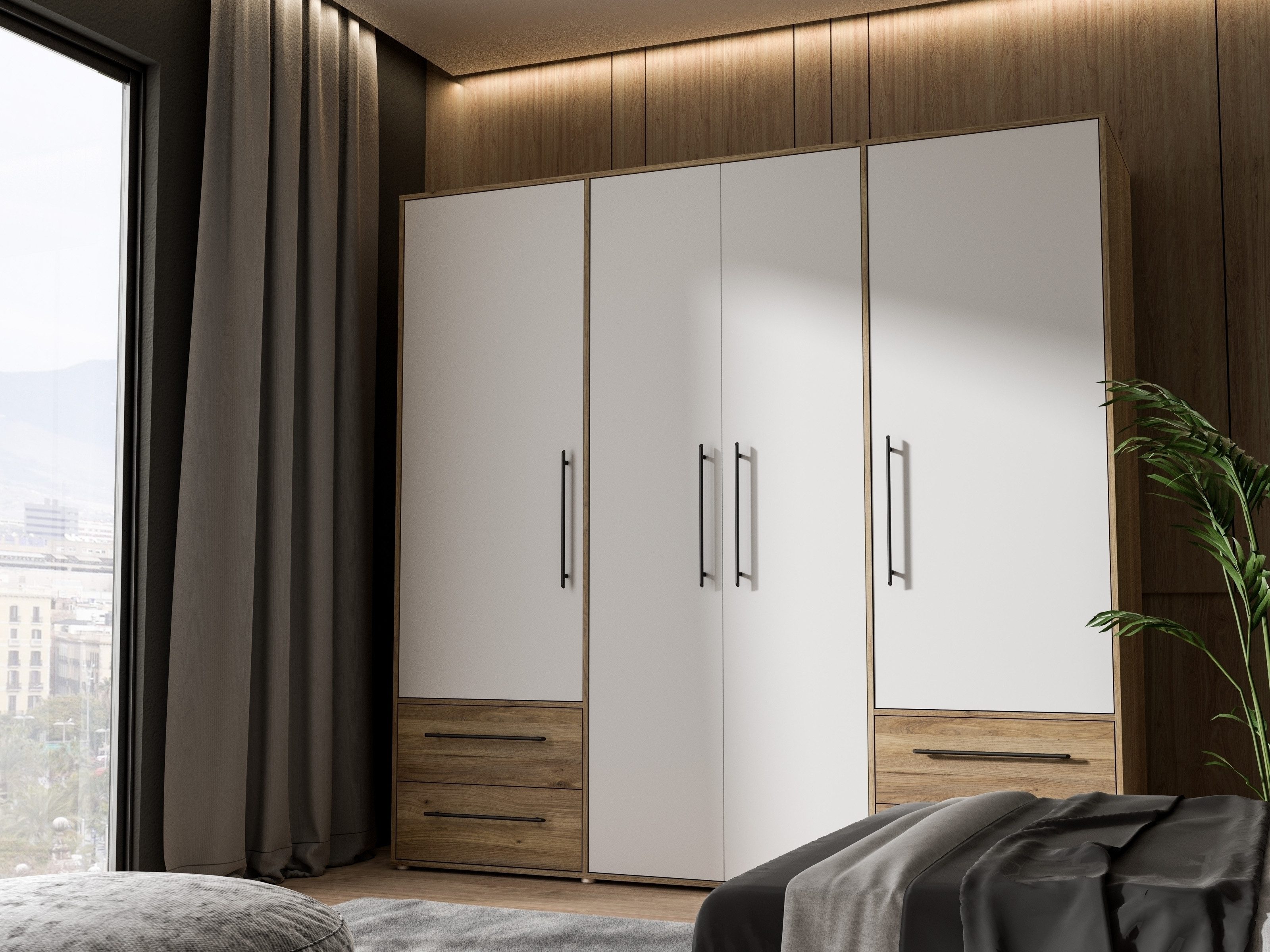 freiraum Drehtürenschrank MOKKARIS in Mauvella Eiche / Weiss - 205,9x200,1x58,8cm (BxHxT)