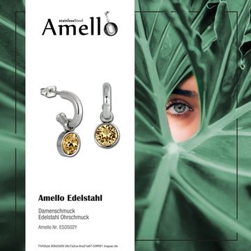 Amello Paar Creolen Amello Ohrringe Edelstahl Creolen (Creolen), Damen Creolen aus Edelstahl (Stainless Steel), silber, gelb, bernstein