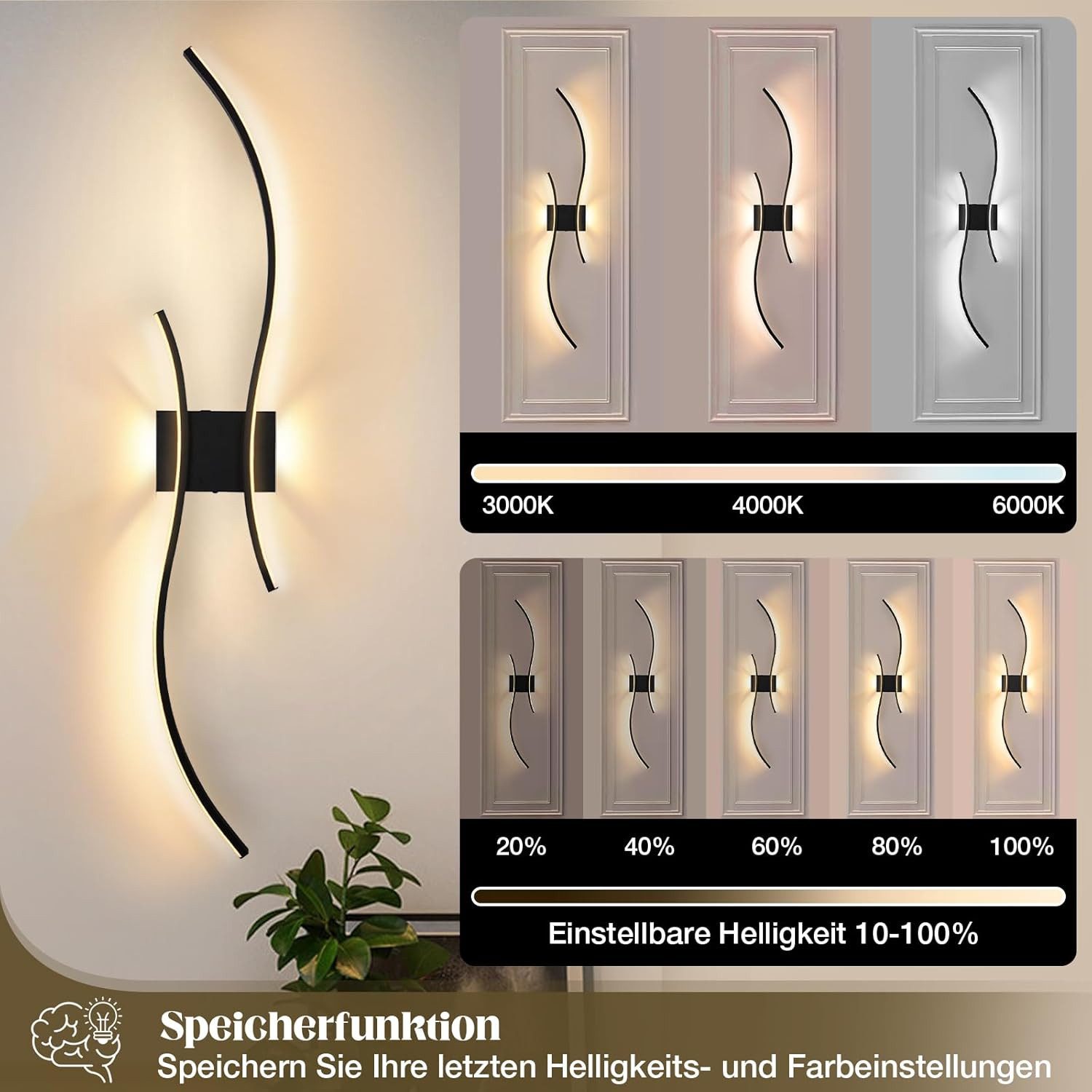 Lapalife Wandleuchte Kabellose Akku Dimmbar&Timing Wandlampe mit Fernbedienung, 2700K-6500K, Wiederaufladbar Wandleuchte für Wohnzimmer Schlafzimmer – Bild 3 von 5