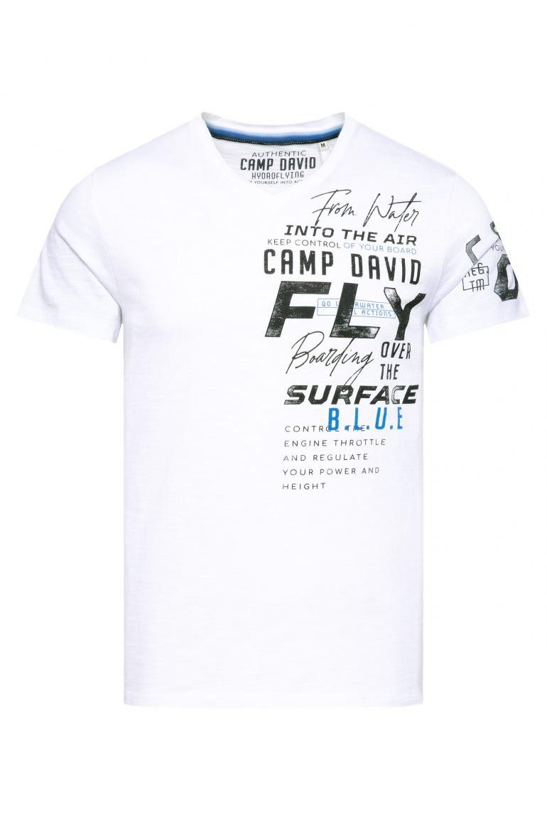 CAMP DAVID T-Shirt mit V-Neck und Label Prints günstig online kaufen