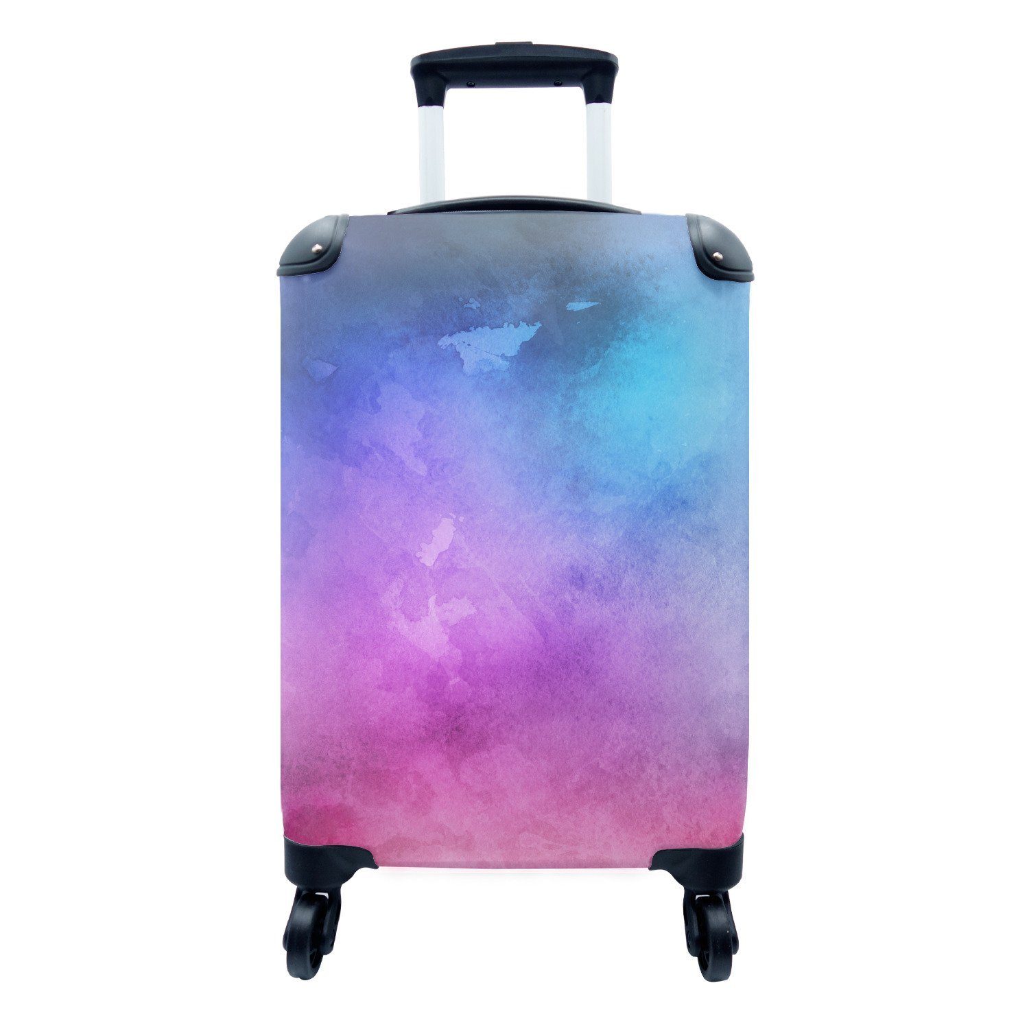 MuchoWow Handgepäckkoffer Aquarell - Lila - Blau - Abstrakt, 4 Rollen, Reisetasche mit rollen, Handgepäck für Ferien, Trolley, Reisekoffer