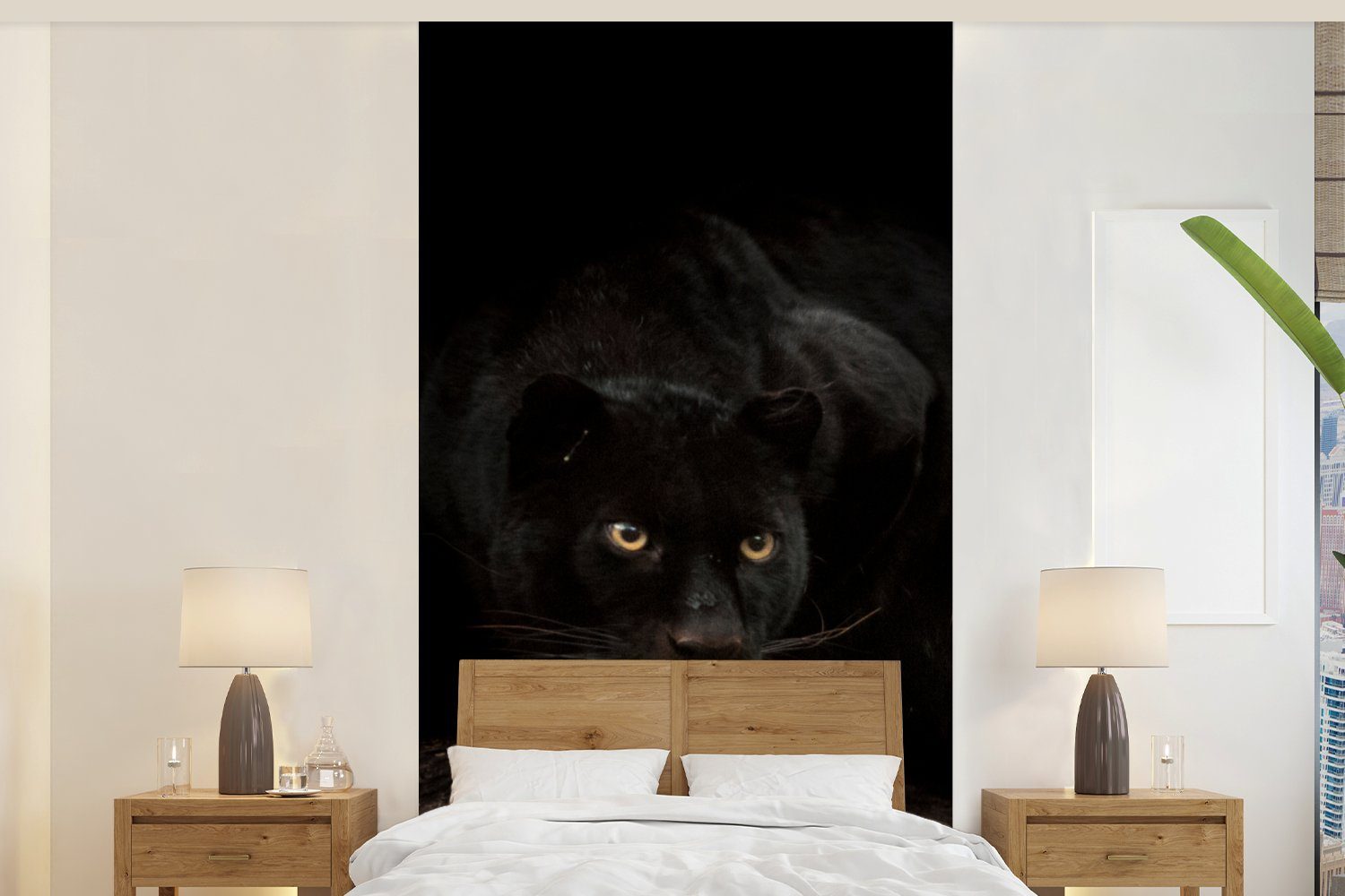MuchoWow Fototapete Panther - Wald - Augen, Matt, bedruckt, (2 St), Vliestapete für Wohnzimmer Schlafzimmer Küche, Fototapete