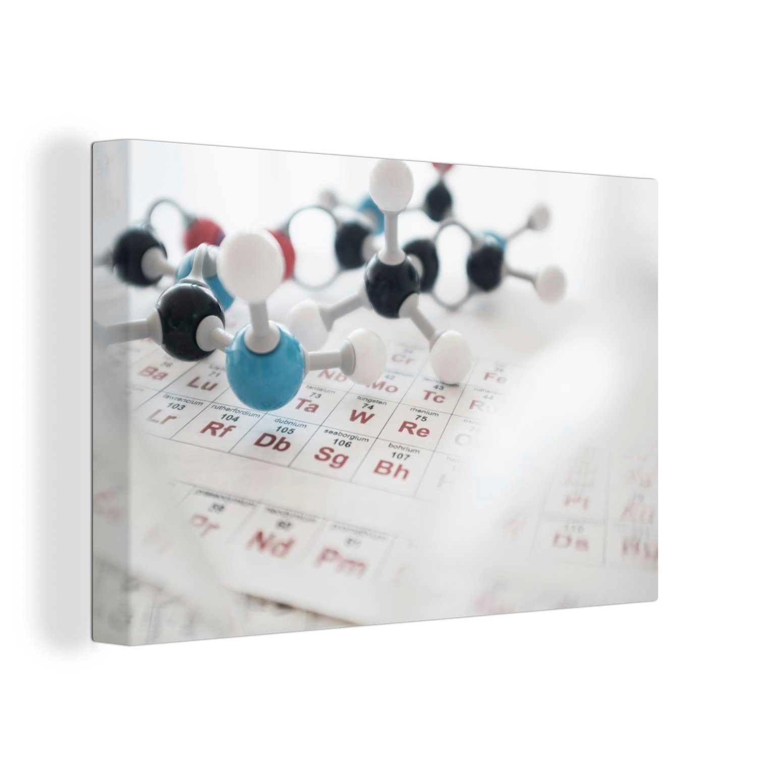 OneMillionCanvasses® Leinwandbild Molekularstruktur und Periodensystem, (1 St), Wandbild Leinwandbilder, Aufhängefertig, Wanddeko, 30x20 cm