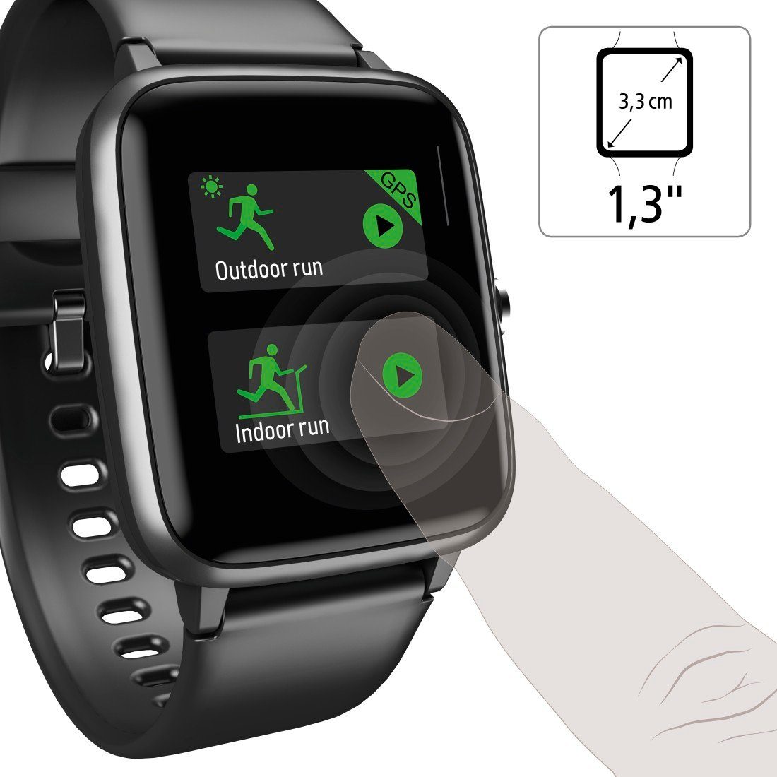 Hama Fitnesstracker wasserdicht Schritte von (3,3 Messung Smartwatch GPS Zoll), Wecker, Herzfrequenz Kalorien Musiksteuerung, Timer Wetter Schlaf,Tempo,Trainingszeit, cm/1,3