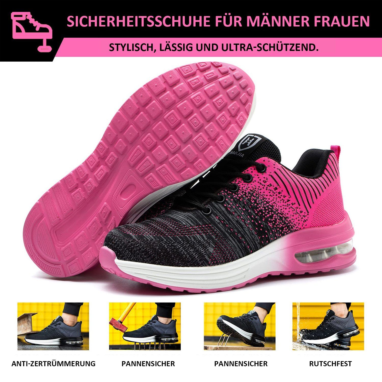 Rosa Größen 37-46 Sicherheitsschuh und Zehen für Arbeit Training Frauen Schuhe Männer Stahl Leichte MAGICSHE Sport Arbeitsschuhe