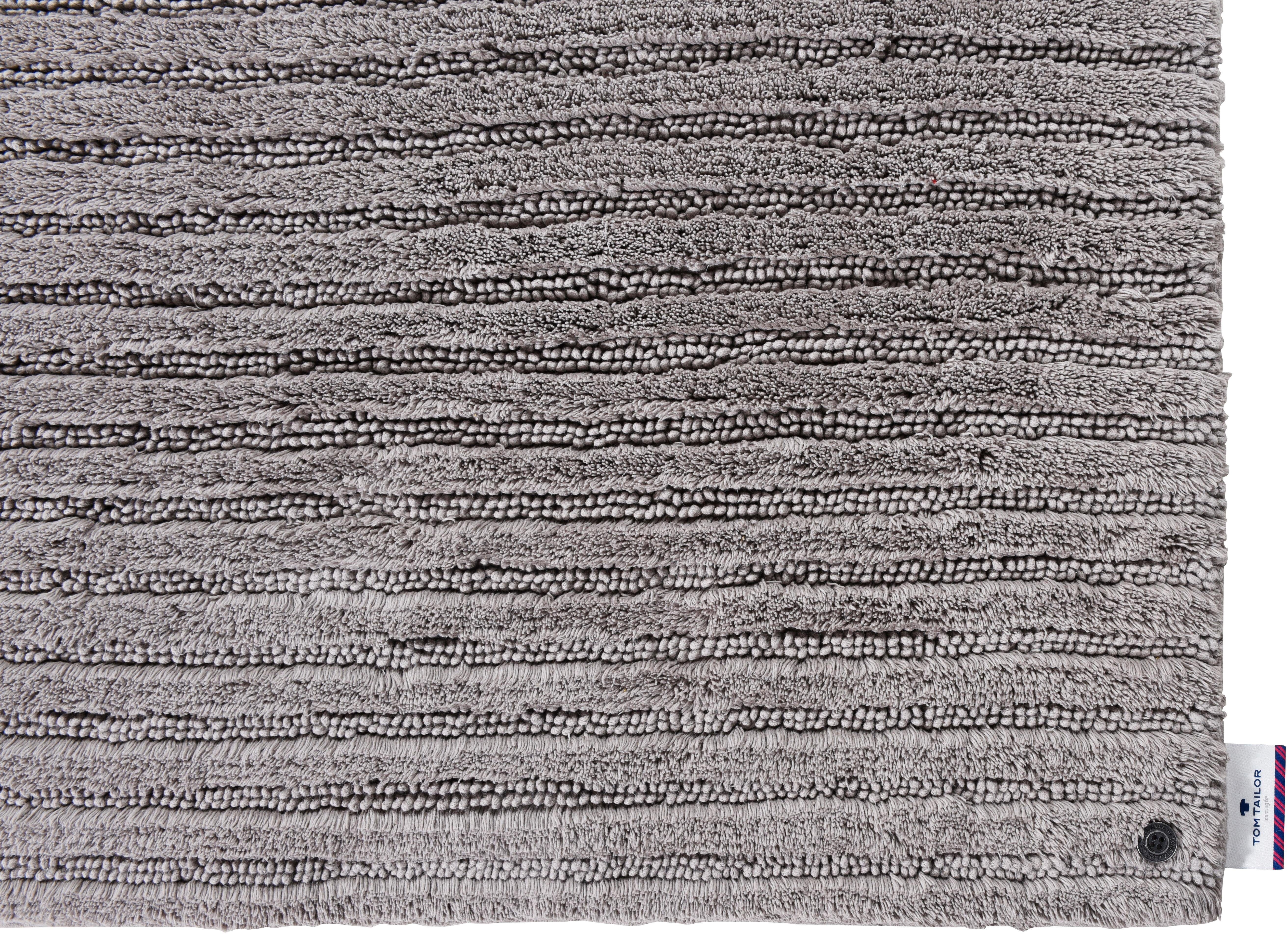 TOM TAILOR HOME Badematte Cotton Stripes, Höhe 20 mm, rutschhemmend beschichtet, fußbodenheizungsgeeignet, strapazierfähig, Baumwolle, quadratisch, Uni Farben, gestreift, reine Baumwolle, Hoch-Tief Effekt