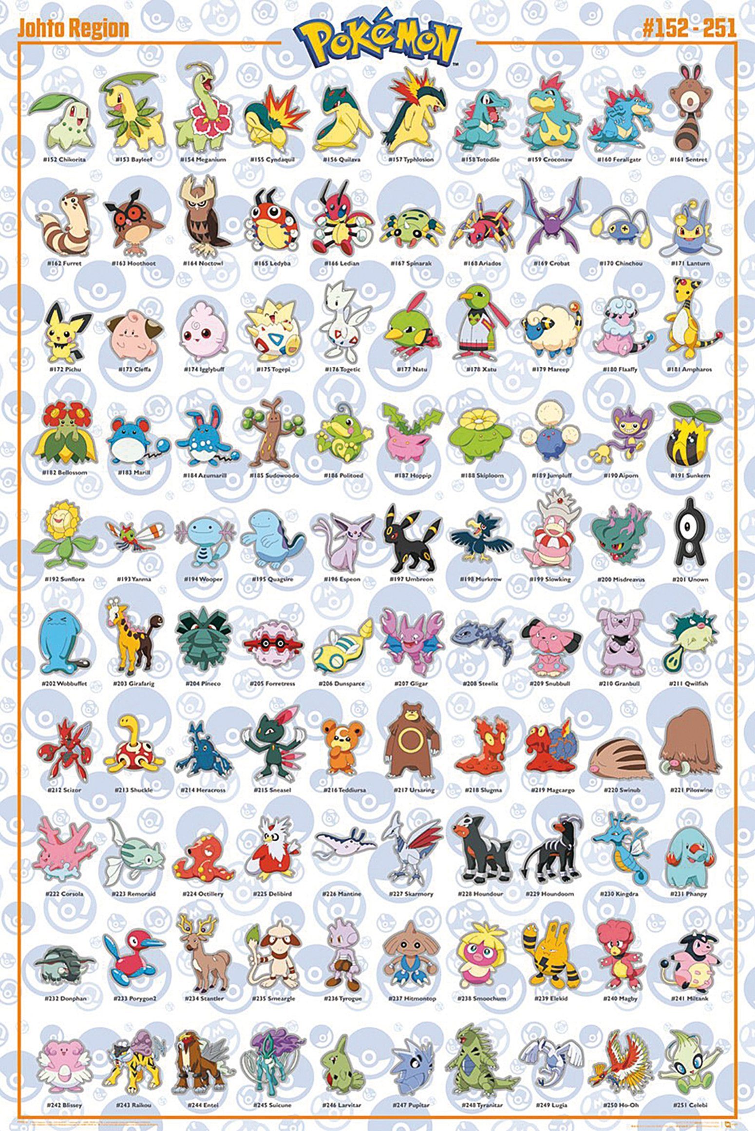 GB eye Плакат Pokémon Плакат Johto Region (152-251) 61 x 91,5 cm