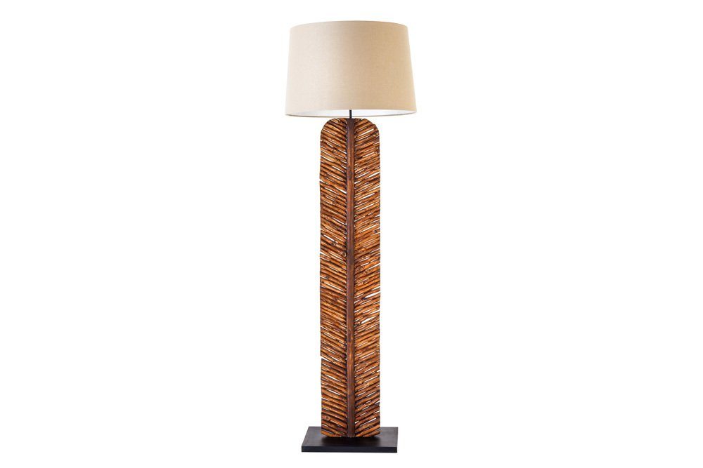ABSTRACT · riess-ambiente ohne Boho · 175cm Wohnzimmer Stoff Ein-/Ausschalter, · Lampenschirm natur, mit Leuchtmittel, beige / LEAF Massivholz · Stehlampe