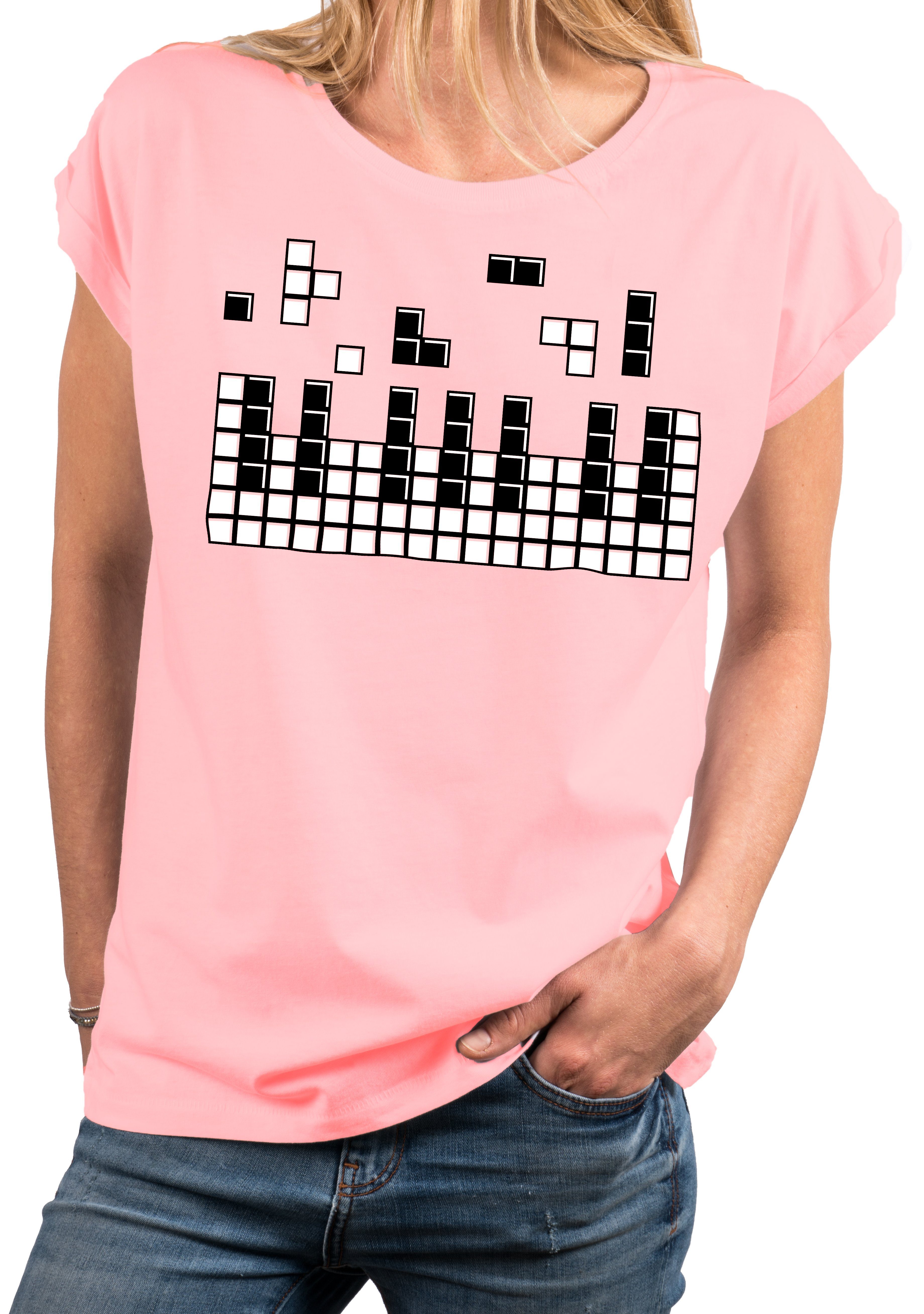 Frauen Motiv Top Damen Größen Gamer Nerd MAKAYA Geschenke Tunika, Kurzarm große Print-Shirt Klavier Rosa Piano