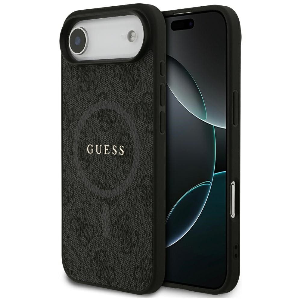 Guess Handyhülle Case iPhone 17 Air MagSafe Kunstleder grau Logo goldfarben 6,5 Zoll, Kantenschutz