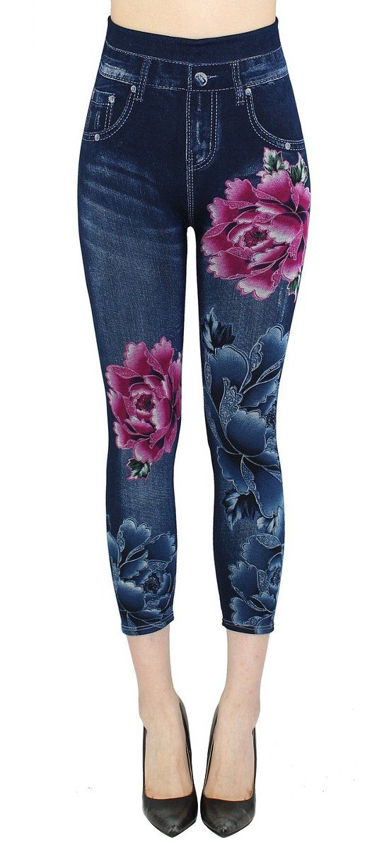 dy_mode 7/8-Jeggings Damen 7/8 Leggings Jeans Optik Capri Jeggings Sommer Jeggins mit elastischem Bund, High Waist