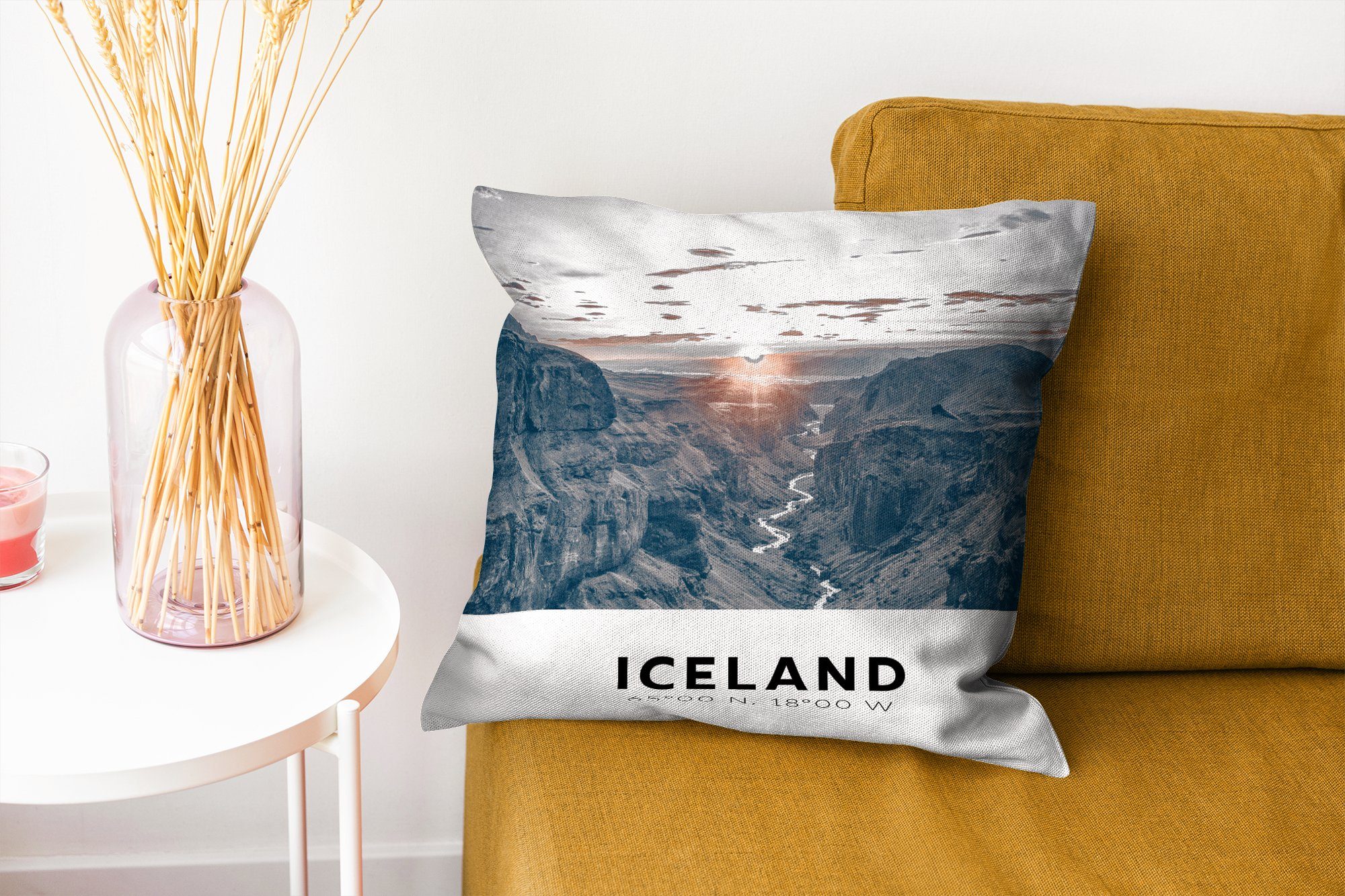 Island Deko, Zierkissen mit - Wasser Wohzimmer, für - Sonne, Dekokissen - MuchoWow Sofakissen Schlafzimmer, Füllung Berge