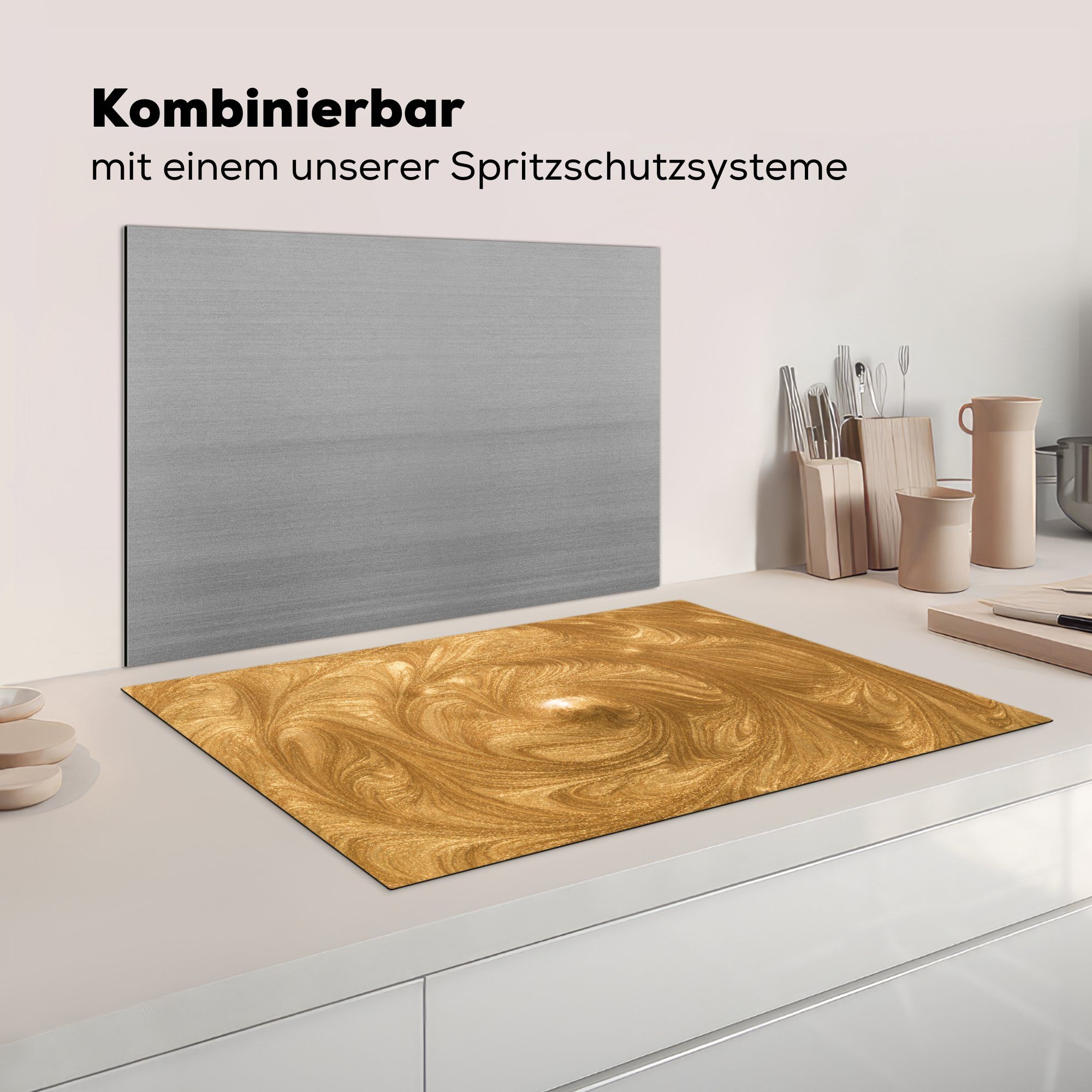 Schutz Kreis Herdblende-/Abdeckplatte Golden die - 81x52 Vinyl, - Ceranfeldabdeckung tlg), (1 Farbe, MuchoWow für küche, cm, Induktionskochfeld