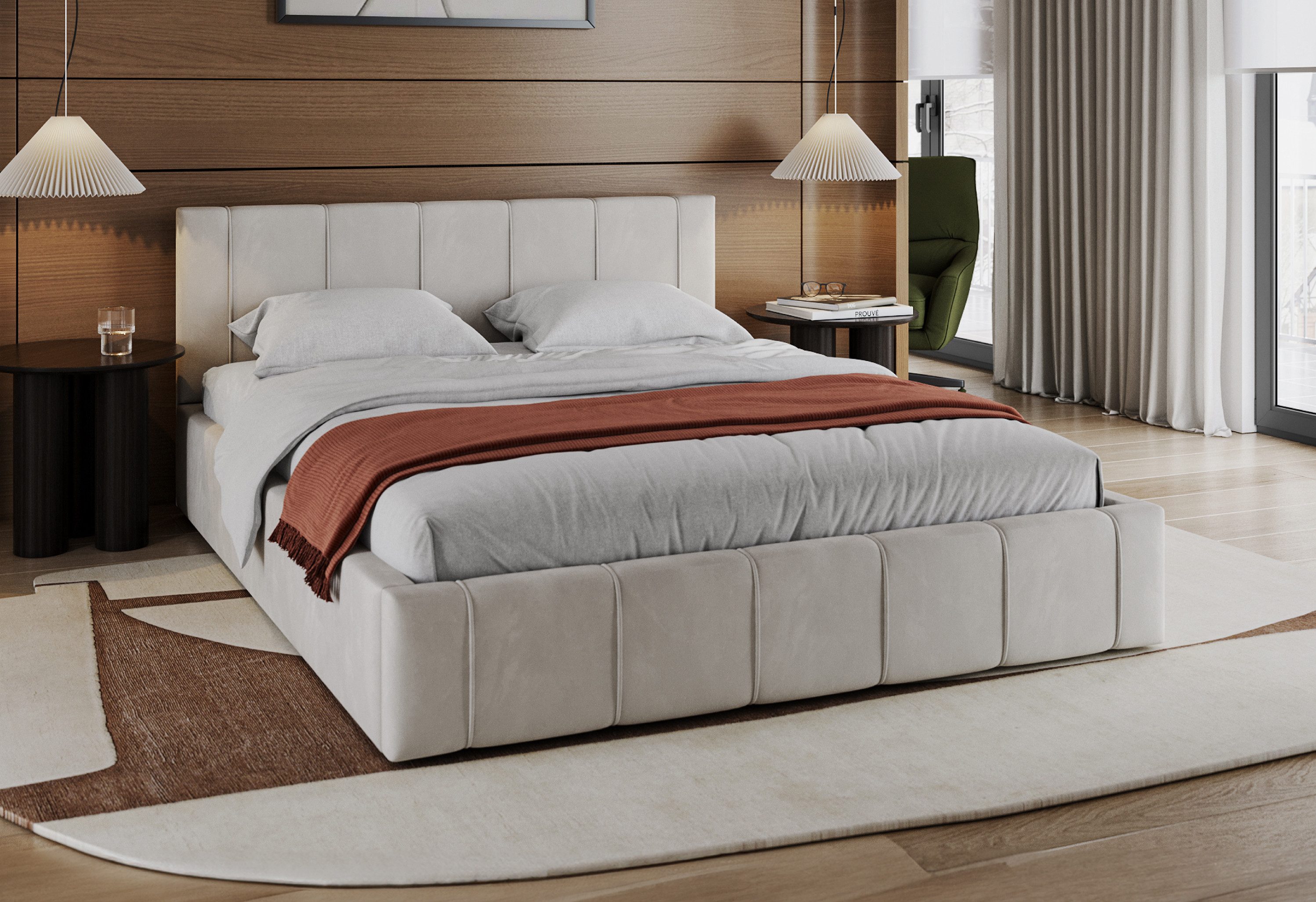 FDM Polsterbett FLORIDA Paris Bettgestell 90x200, 120x200, 140x200, 160x200, 180x200cm (verfügbar 90x200 120x200 140x200 160x200 180x200cm, Bettrahmen, Bett, mit großen gepolsterten Kopfteil, mit Bettkasten zum aufklappen), Hebbarer Metallrahmen, Bettkasten, mit/ohne Matratze