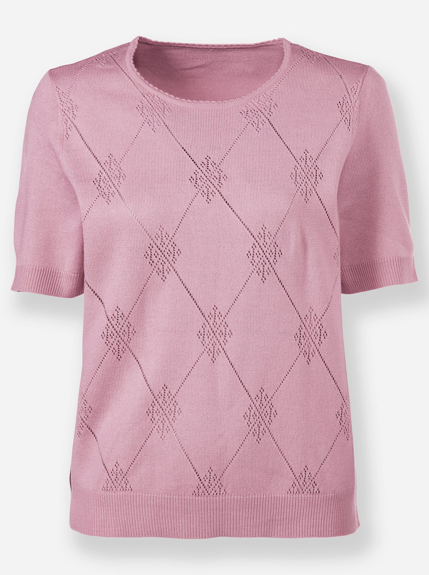 Strickpullover Pullover Kurzarm Ajour, Jersey