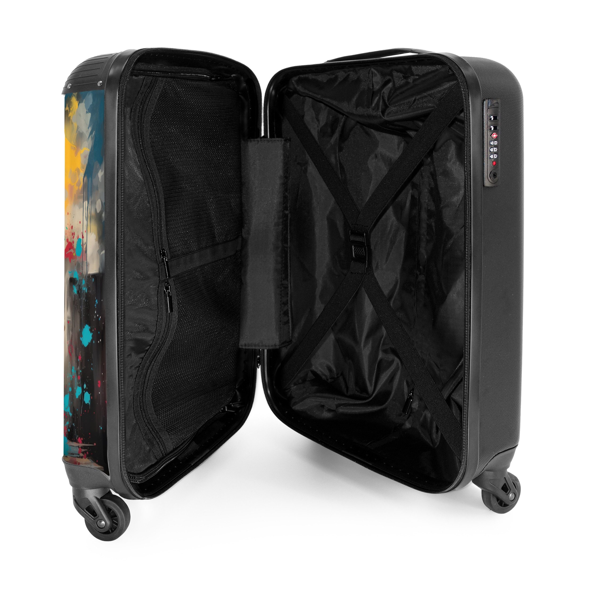 NoBoringSuitcases.com© Hartschalen-Trolley Mädchen mit Luftballon im Graffiti-Stil 55x35x20cm, Reisetasche mit Rollen, Koffer Handgepäck Flugzeug – Bild 4 von 5