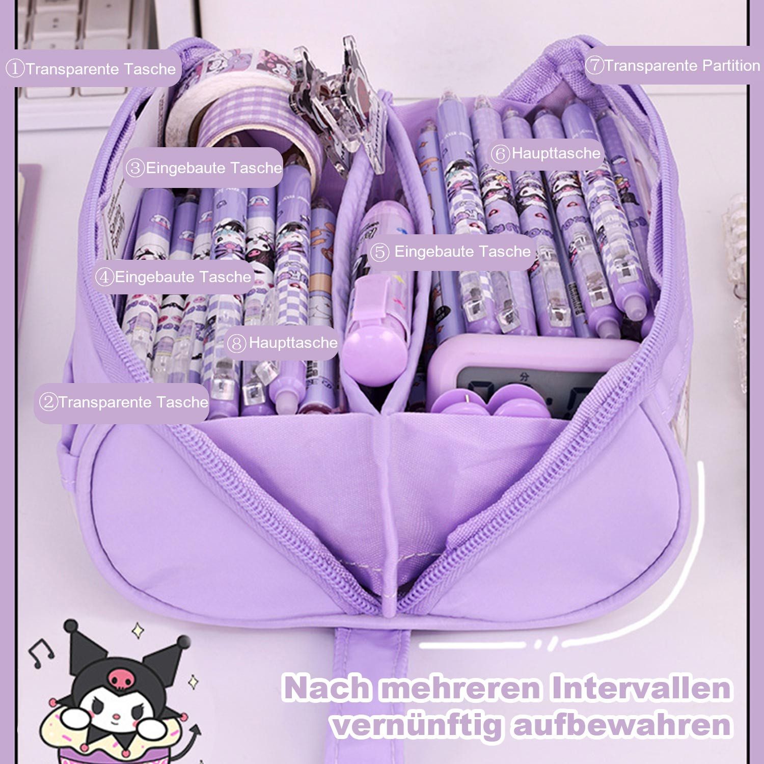 Refttenw Federmäppchen Groß Mäppchen,Transparentes Federtaschen,mit Tragegriff