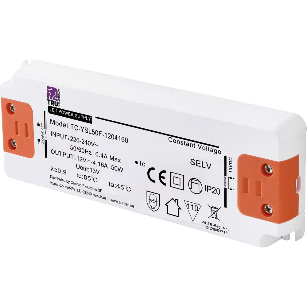 TRU COMPONENTS TRU COMPONENTS TC-YSL50F-1204160 LED-Trafo Konstantspannung 50 W 4.16 LED Trafo