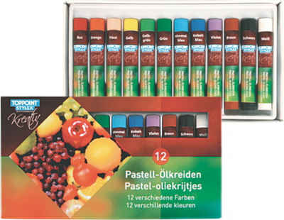 Stylex Schreibwaren Malkreide 36 (3x 12) Stangen Pastell Ölkreide 12 Farben farbintensiv