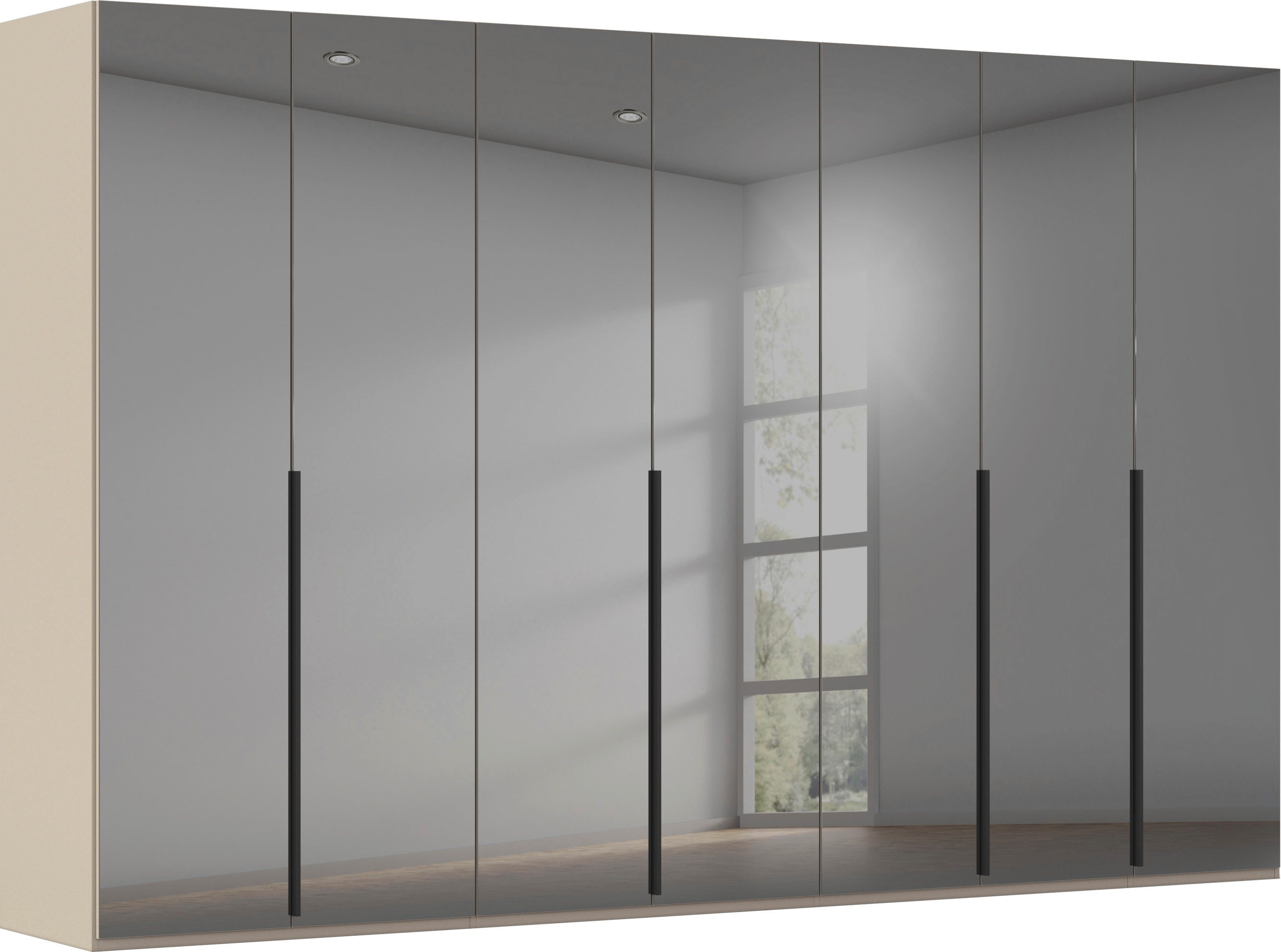 rauch Drehtürenschrank Kleiderschrank Schrank Garderobe Wäscheschrank BESTSELLER MONTCLAR (3 Ausstattungen BASIC/CLASSIC/PREMIUM (SOFT-CLOSE), Breiten 201-400 cm) Front in Glas/Hochglanz/Dekor/Grauspiegel in 5 Breiten MADE IN GERMANY