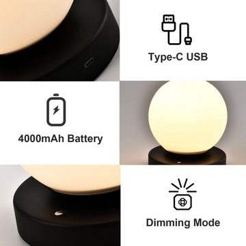 LQWELL Nachttischlampe Nachttischleuchte, Tischlampe Tischleuchte, 3 Dimmstufen USB Wiederaufladbar, LED fest integriert, Warmweiß, Touch Beistelltischlampe Leselampe Kugel Glas