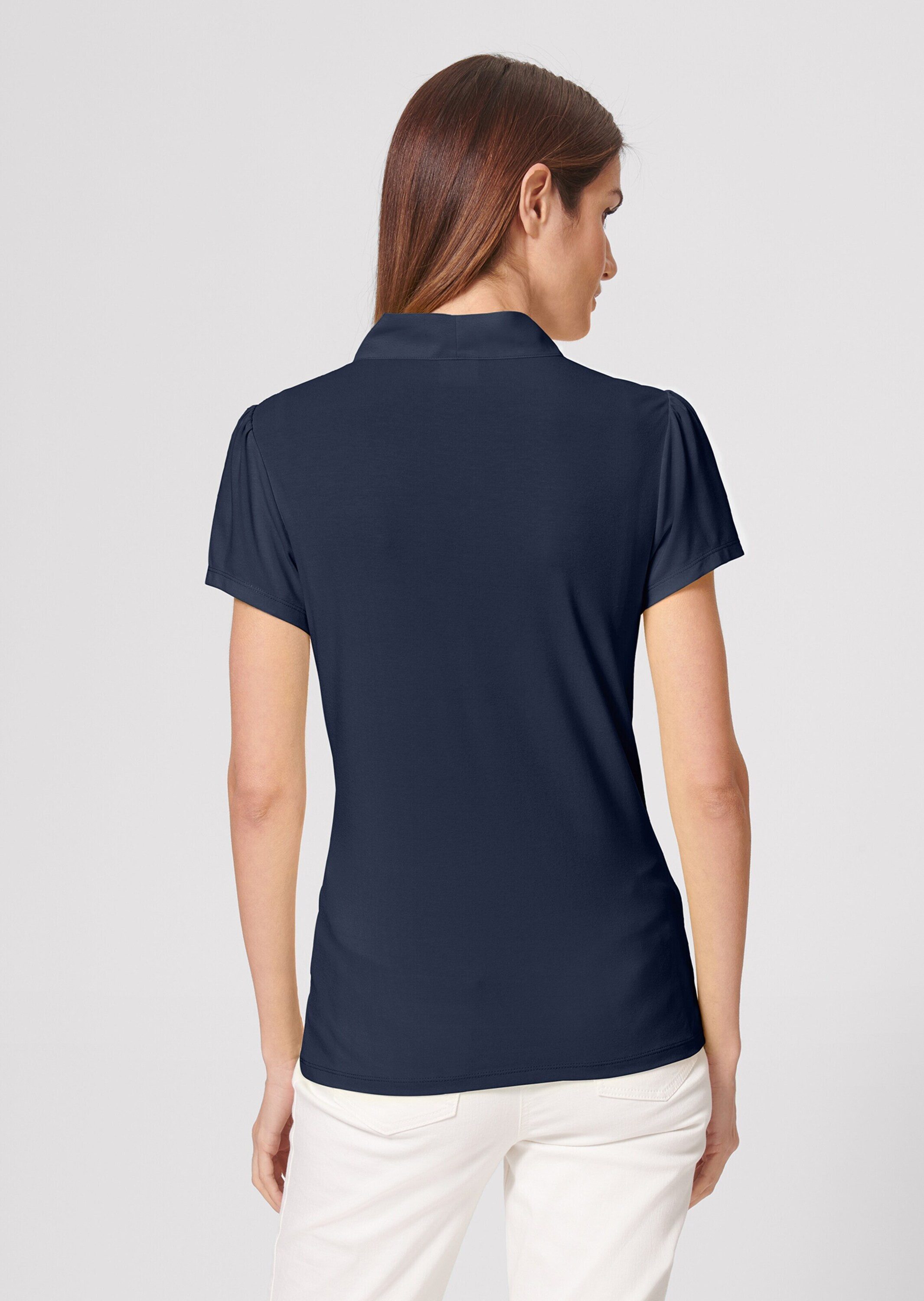 MADELEINE Kurzarmshirt Kurzarmoberteil mit Schluppe Schickes Blusenshirt mit V-Ausschnitt und Glanzbändern – Bild 2 von 5