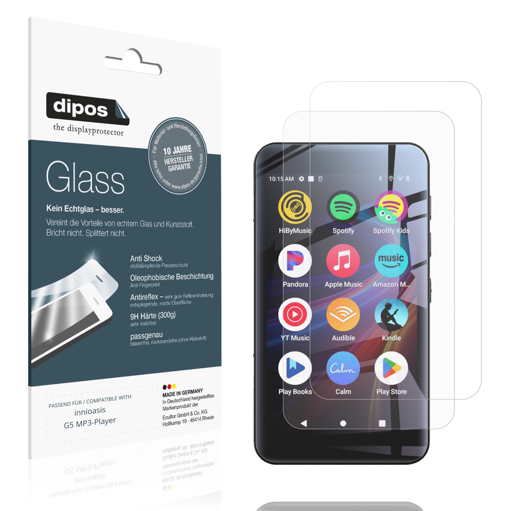 dipos Displayschutzfolie Schutzfolie für innioasis G5 MP3-Player, 2 Stück, Displayschutz Schutz Folie Made in Germany
