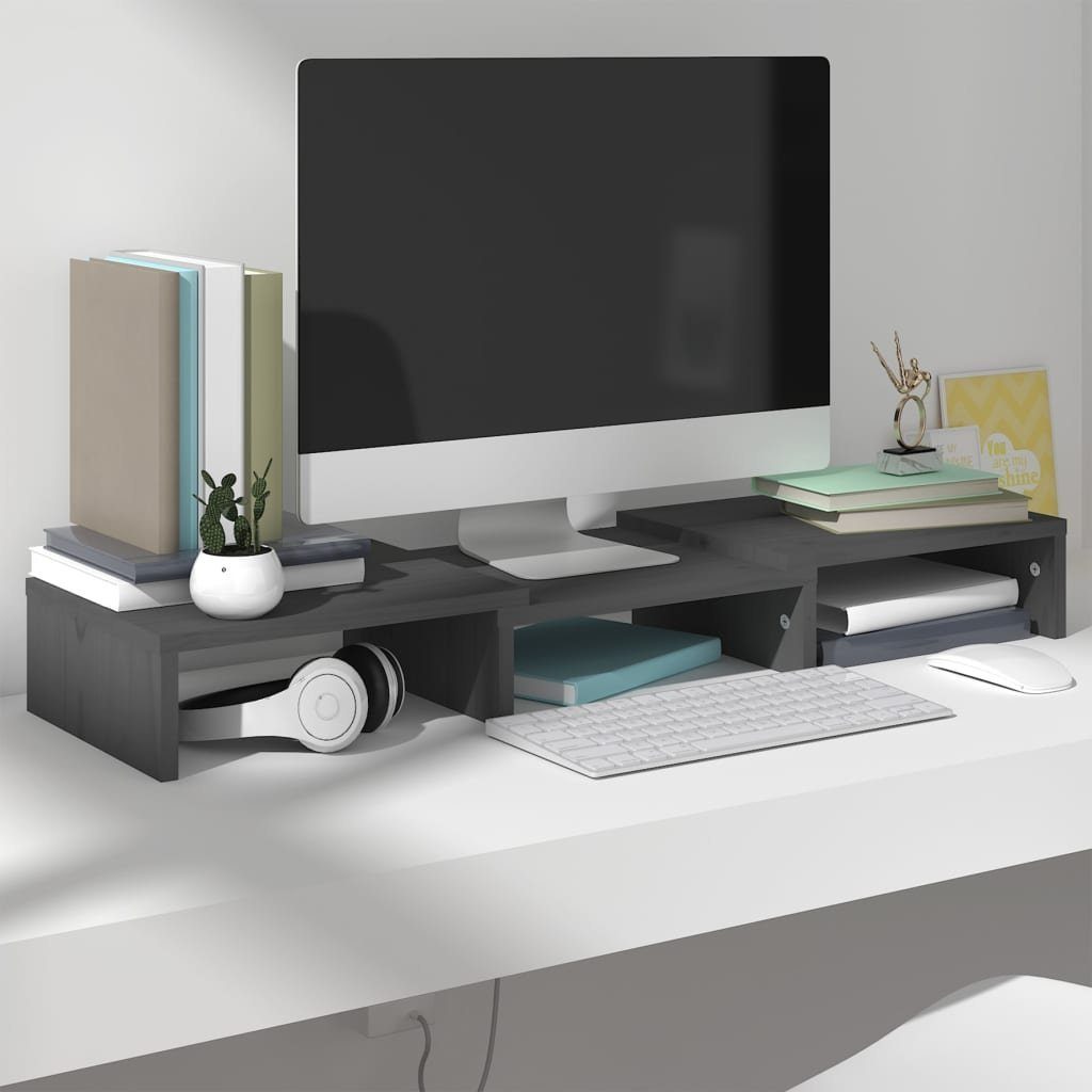 furnicato TV-Schrank Monitorständer Grau 60x24x10,5 cm Massivholz Kiefer