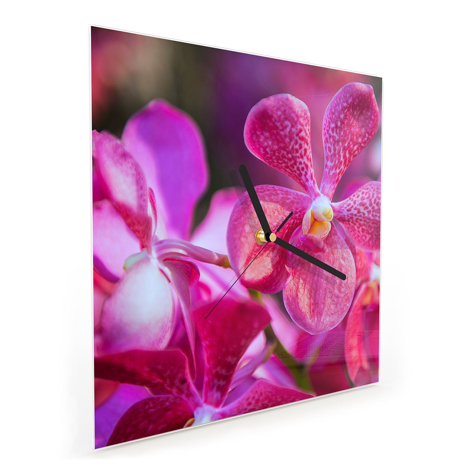 Orchideen Motiv Glasuhr Größe 30 mit Primedeco Wanduhr cm Wanduhr Wandkunst Pinke 30 x