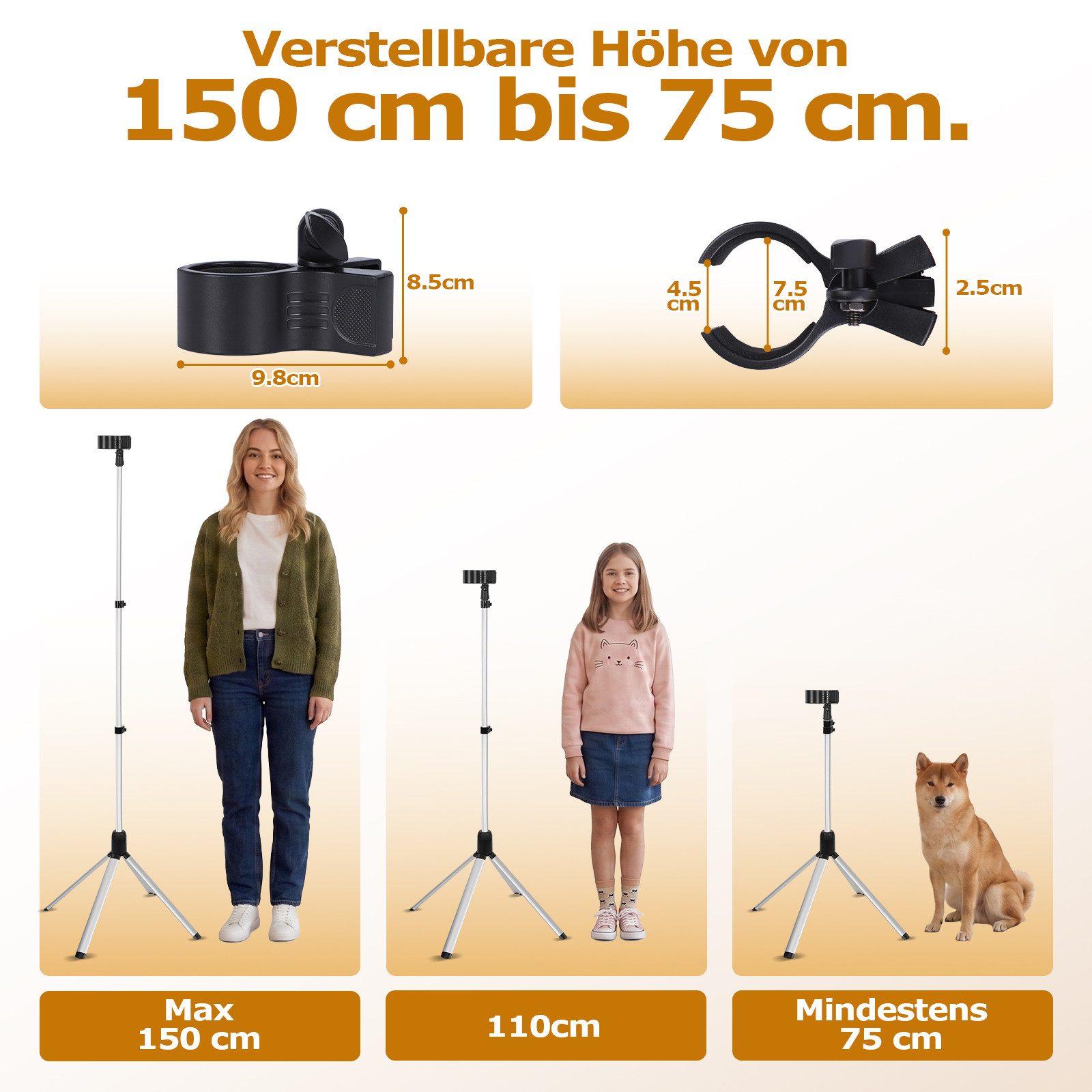PRIISF Haartrockner Zubehör Haartrockner Ständerhalter Föhn Halterung Bodengebläse Halter, 75-150cm Höhenverstellbar Haartrocknerhalter Haartrockner-Klemmstände – Bild 2 von 5